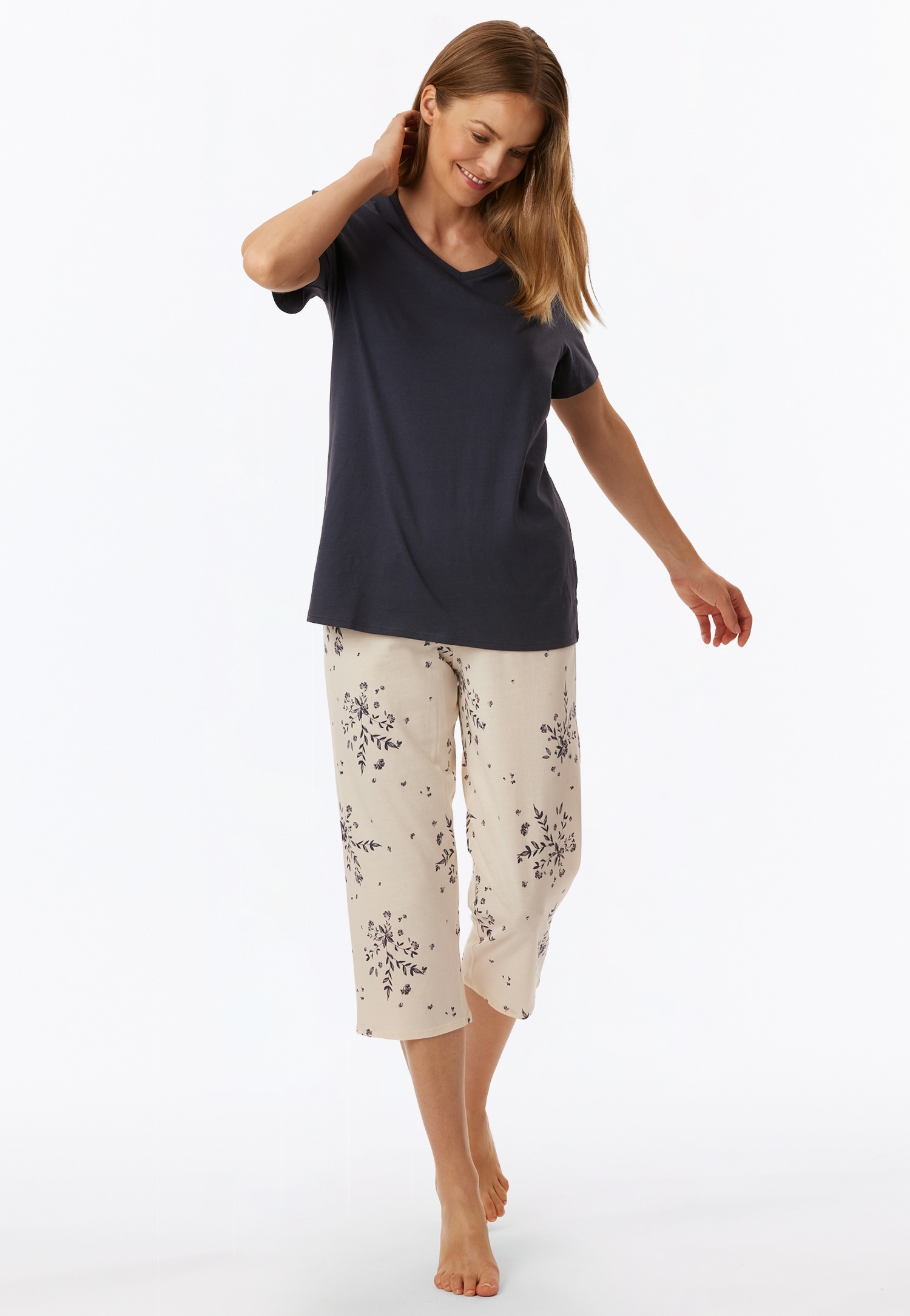 Image of uncover by SCHIESSER Capri-Pyjama "UNCOVER Nightwear" 2 Kurzarm, Hose mit Blumenmuster