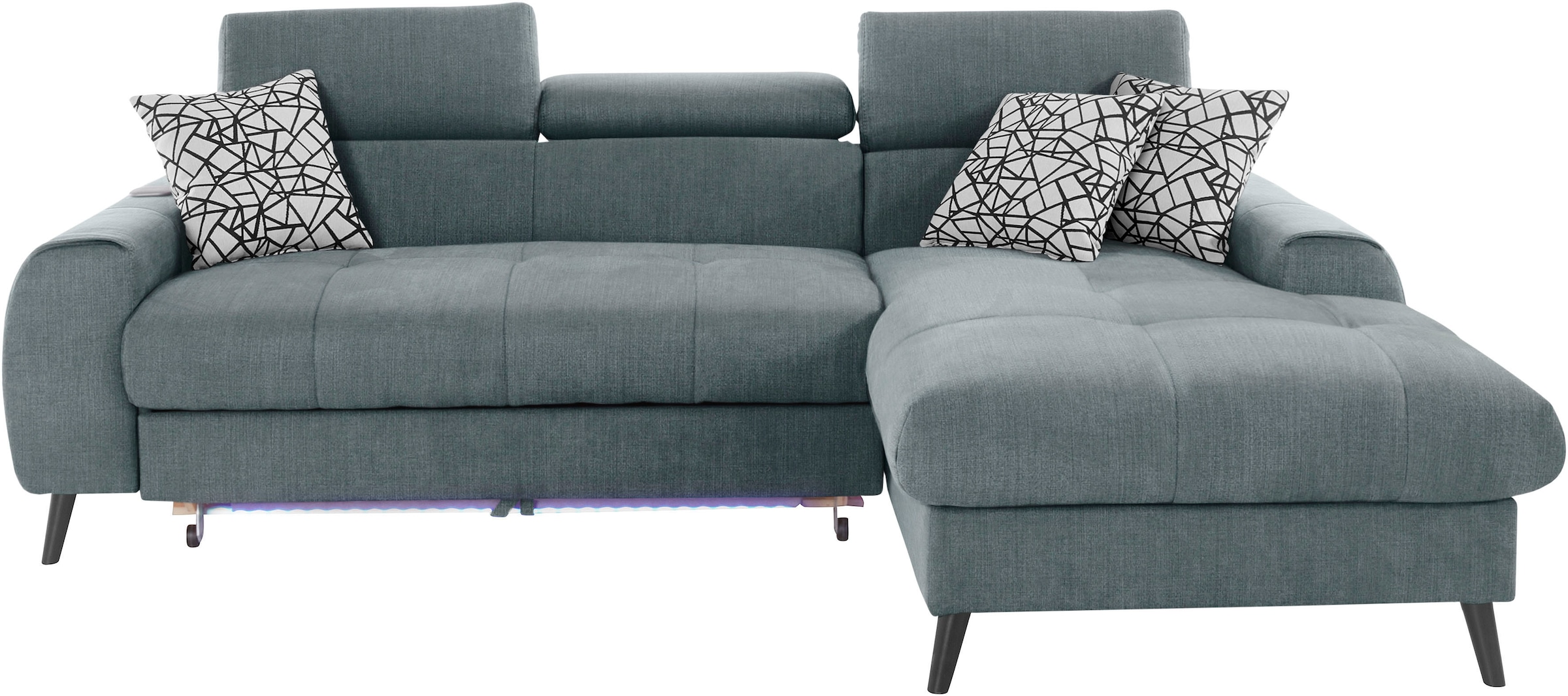 COTTA Ecksofa »Mia L-Form mit 3 Zierkissen«, wahlweise mit Bettfunktion, Bettkasten, Beleuchtung & Wireless-Charger