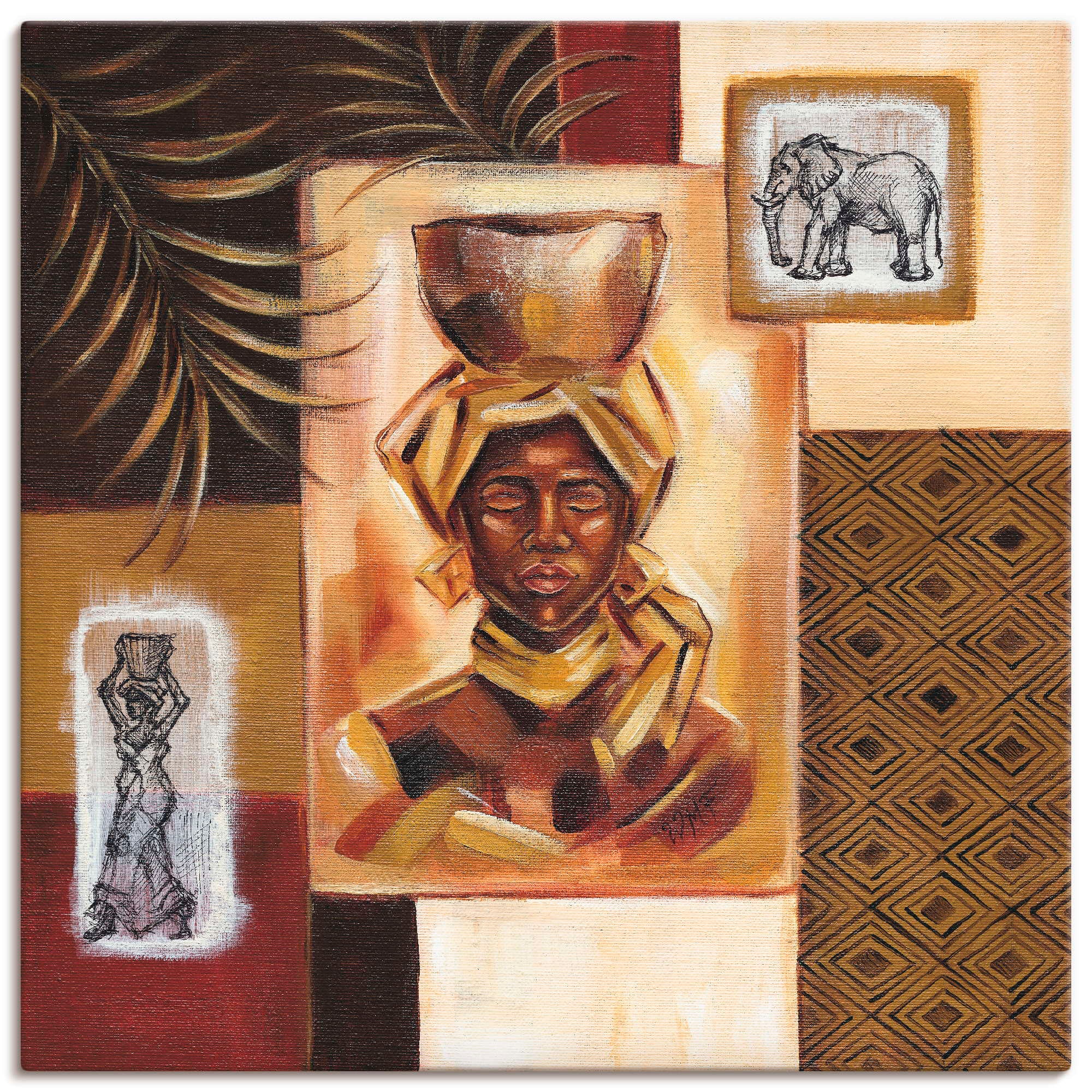 Image of Artland Leinwandbild "Aus Afrika I" Frau 1 Stk. tlg. auf Holzrahmen gespannt