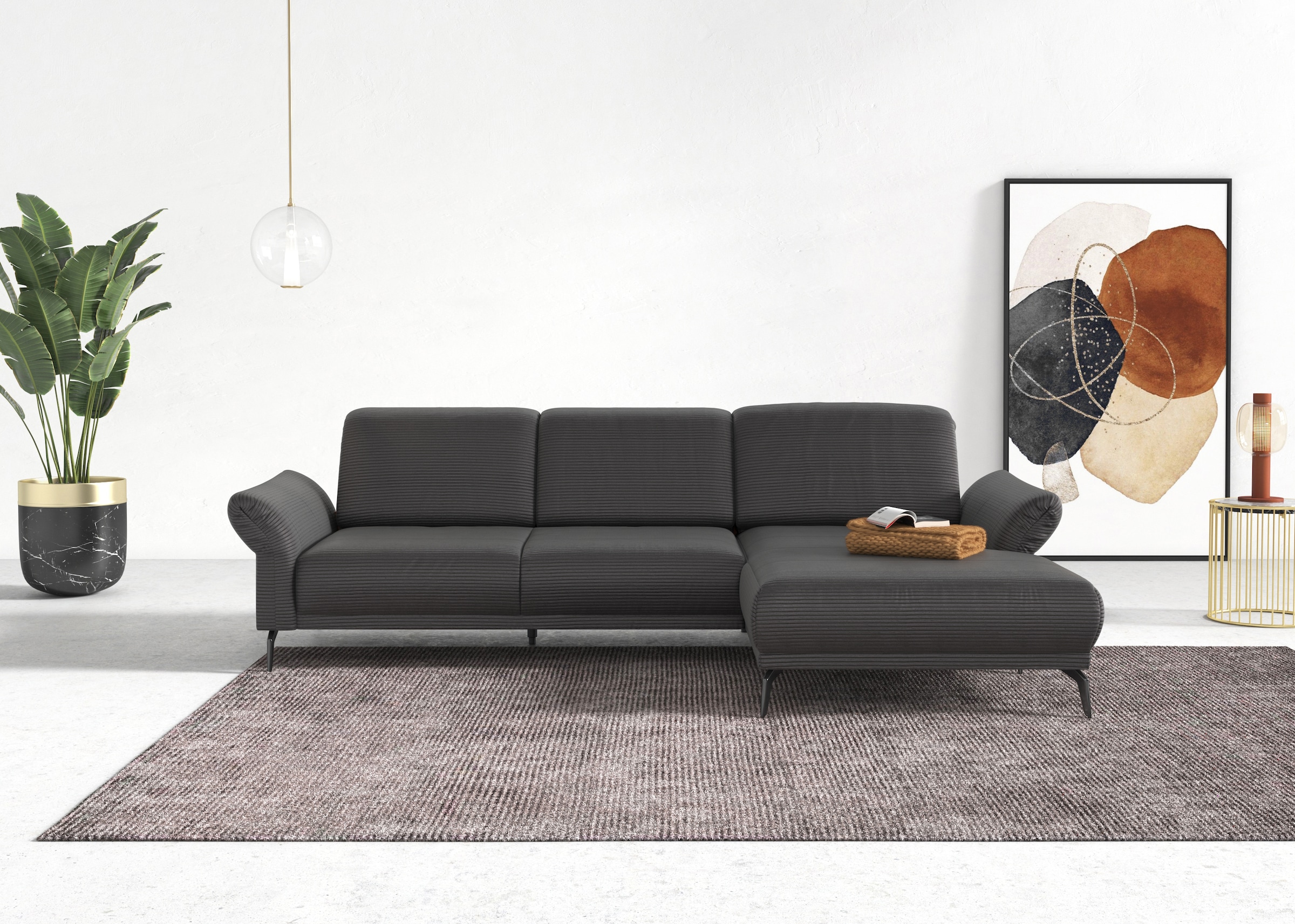 INOSIGN Ecksofa »Coco L-Form« Sitztiefen-, Arm- und Kopfteilverstellung, Cord-Bezug, Fusshöhe 15 cm