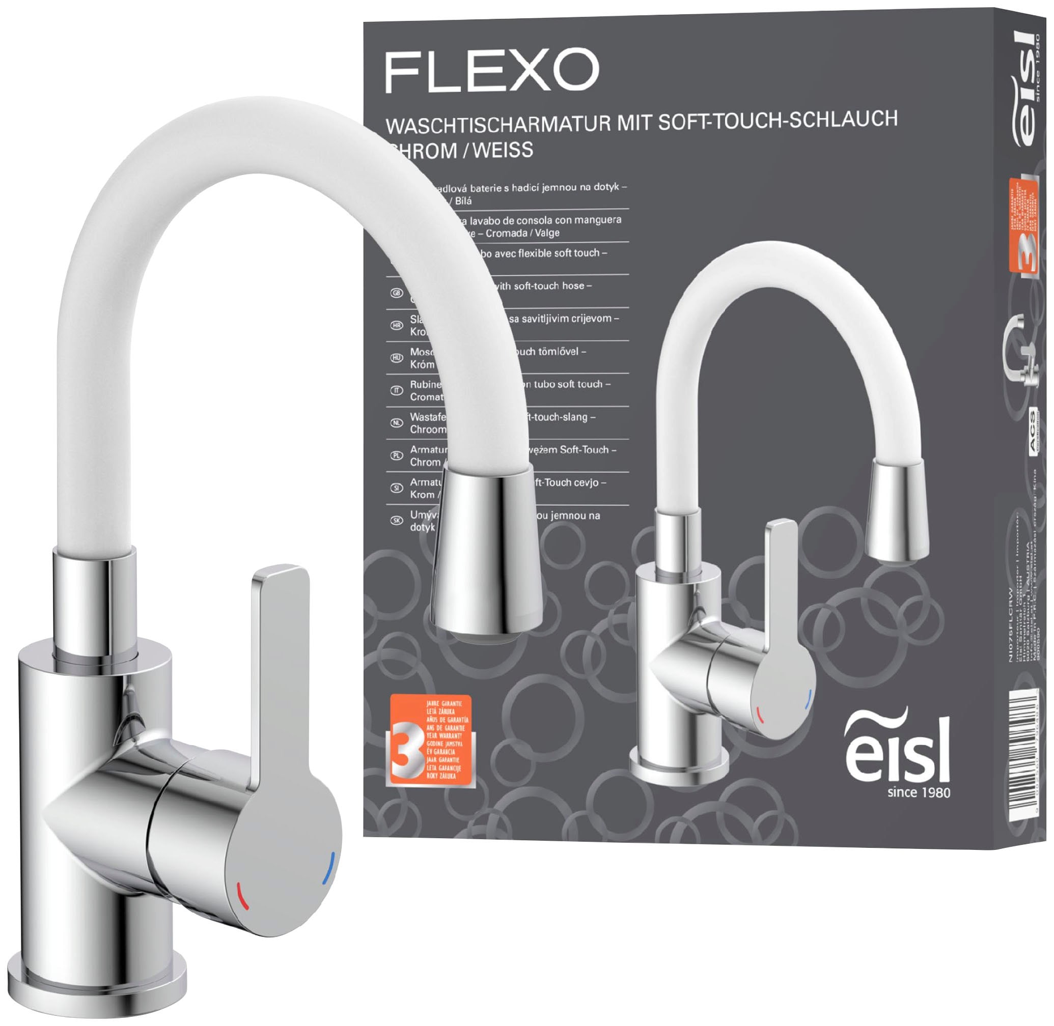 Eisl Waschtischarmatur »Flexo«, energiesparender Wasserhahn, Mischbatterie Waschbecken, in Weiss/Chrom