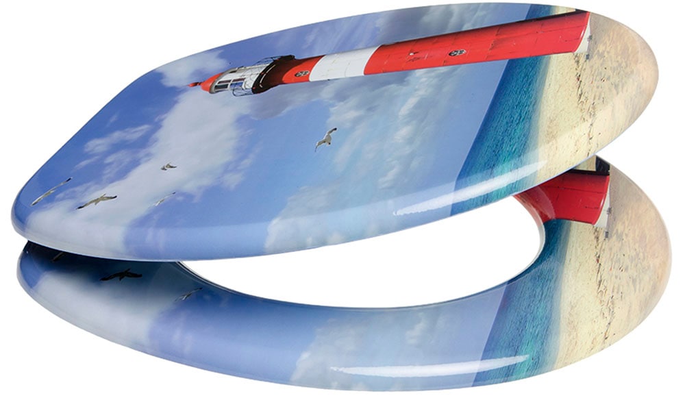 Sanilo Set d'accessoires de salle de bain »Leuchtturm« WC-Sitz, Badteppich, Stöpsel, Seifenspender und WC-Bürste