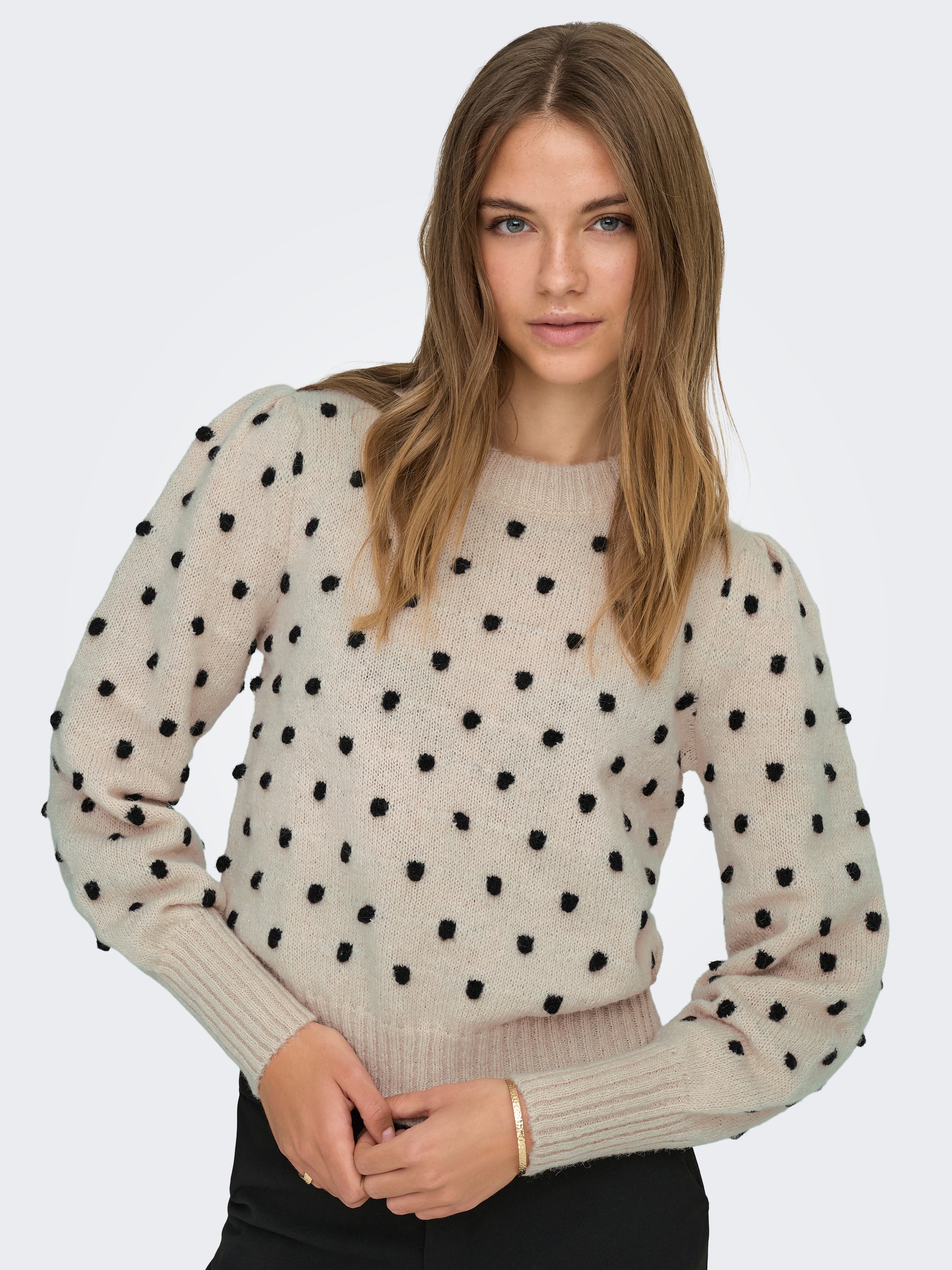 JDY Pull à col rond »JDYSIGRID LIFE L/S ON PUFF PULL KNT NOOS« in gepunkteter Optik