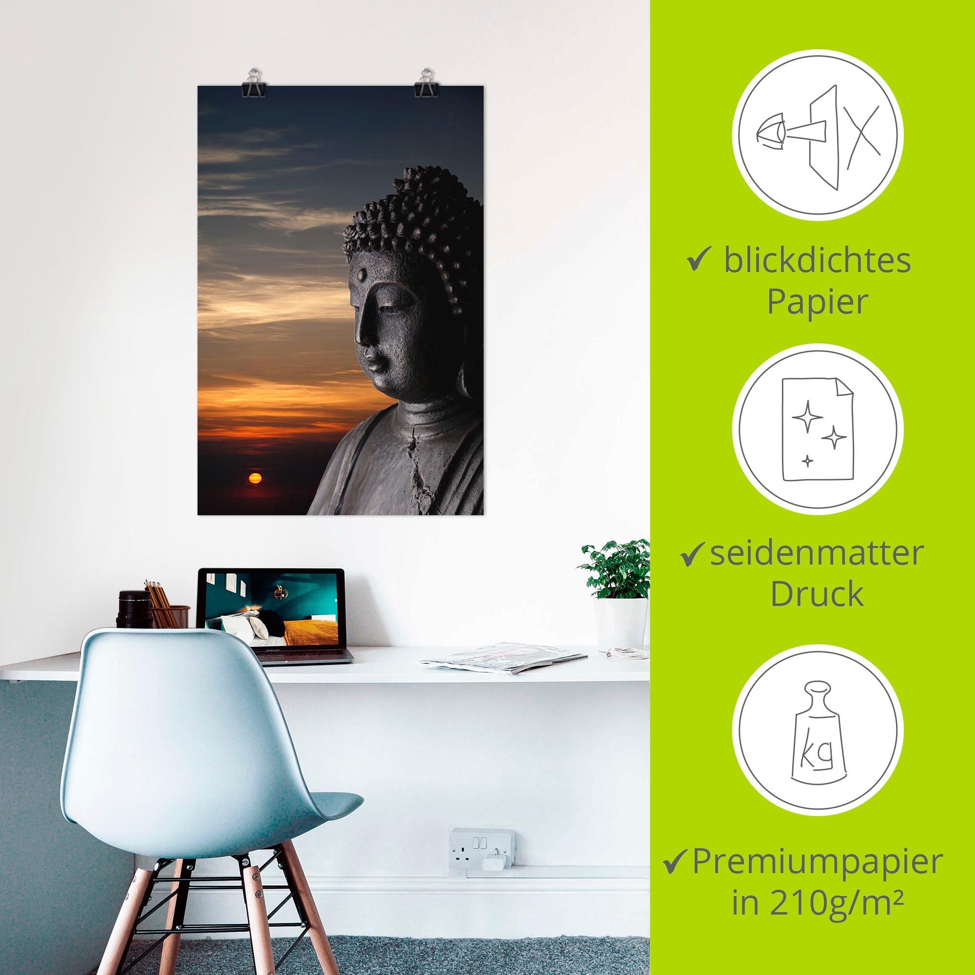 Artland Wandbild »Buddha Statue vor Sonnenuntergang«, Buddhismus, (1 St.), als Alubild, Leinwandbild, Wandaufkleber oder Poster in versch. Grössen