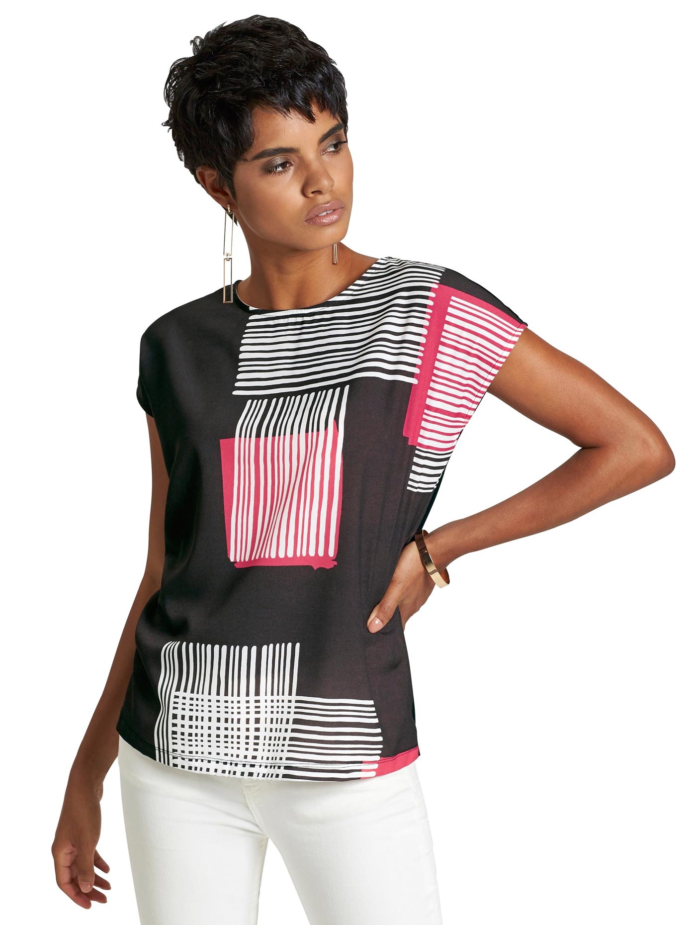 Shirtbluse aus grafisch bedrucktem Crêpe-Blusenstoff vorne