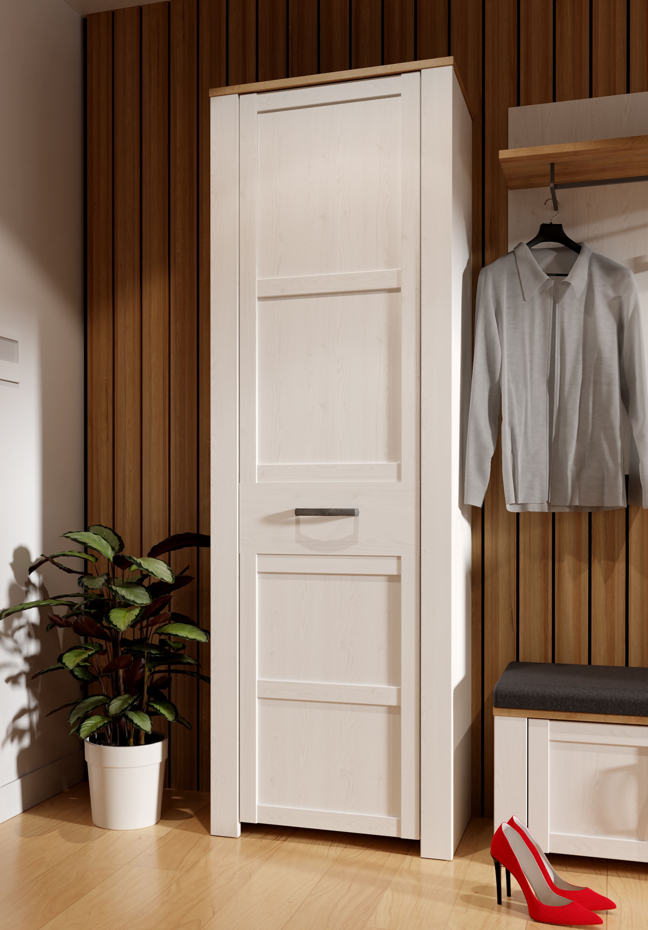 FORTE Armoire vestiaire »Garderobenschrank, Höhe 205,4cm, Soft Close, ausziehbare Kleiderstange« L/H/P 66,7/205,4/42 cm