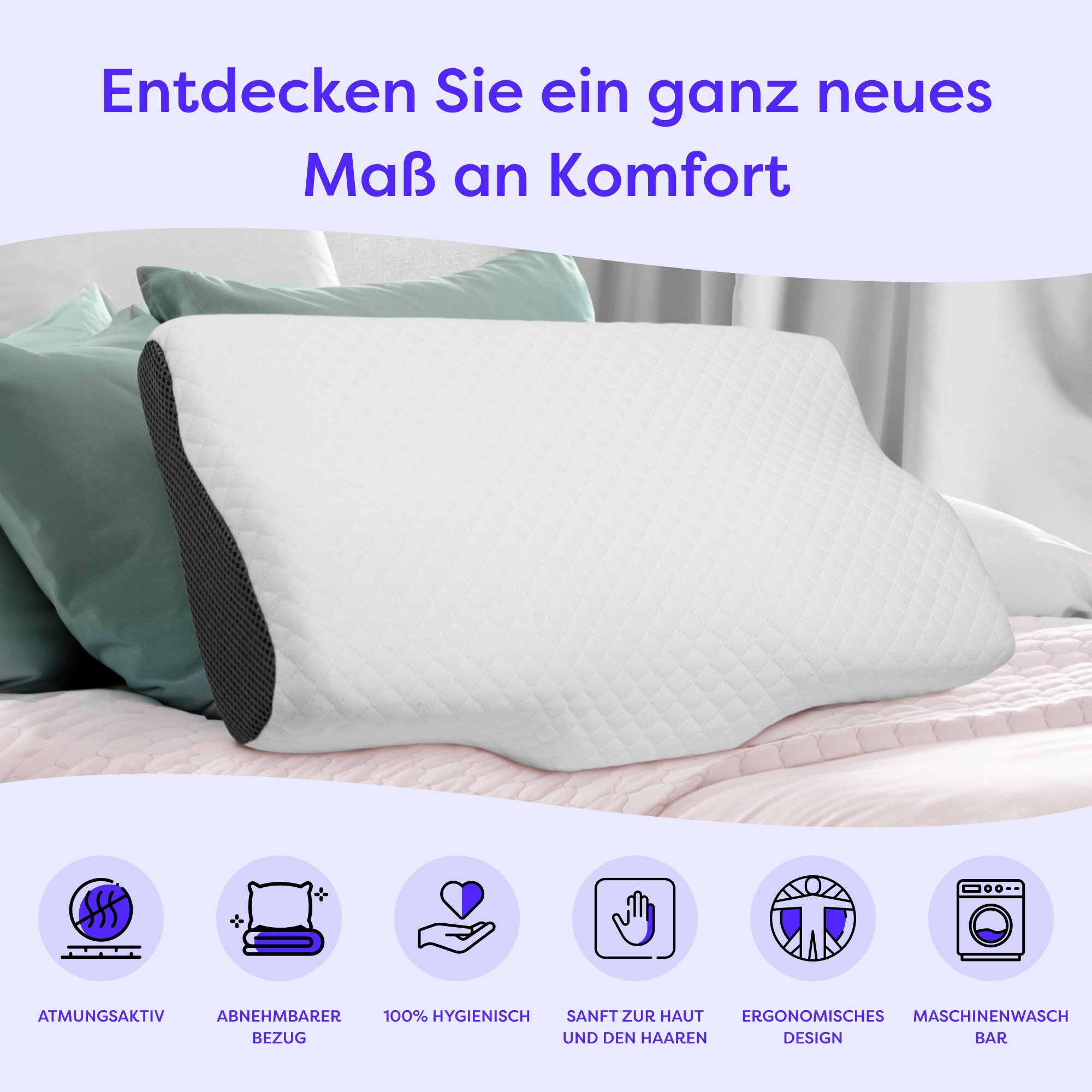 Wolkenfeld Nackenrolle »Arnold-Nackenkissen« Memory Foam Nackenkopfkissen – für Seiten-, Rücken- & Bauchschläfer