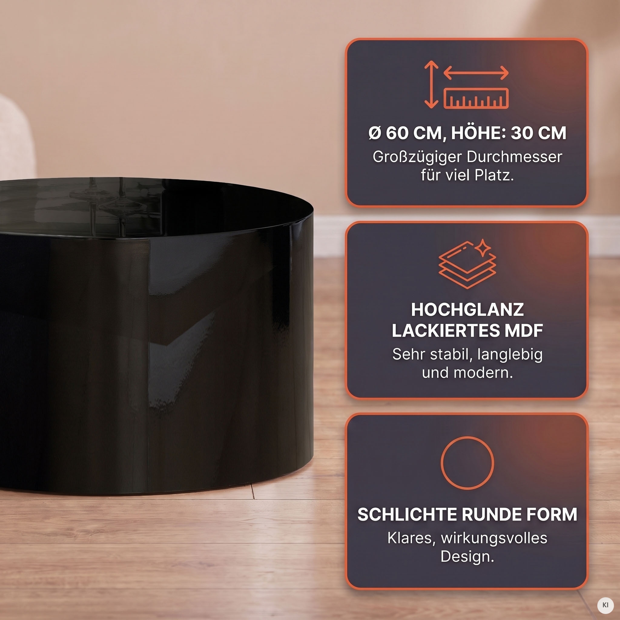 SalesFever Couchtisch »Design-Couchtisch Hochglanz weiss, Ø 60 cm« Moderner Wohnzimmertisch aus Holz hochglanz lackiert