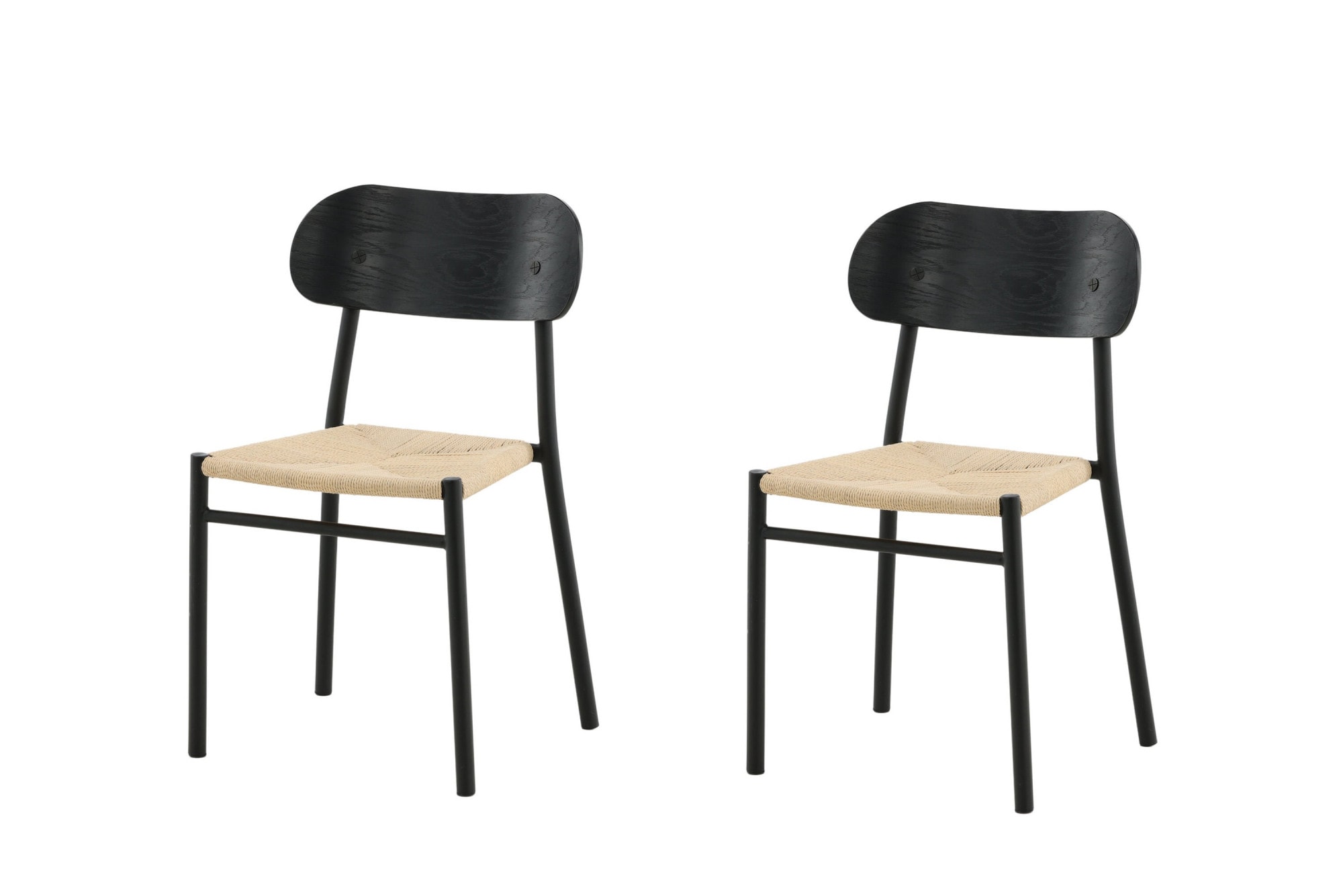Image of Venture Home Esszimmerstuhl "Polly, 2er-Set Esszimmerstühle in Schwarz mit hellem Sitz, 120 kg" () Polsterstuhl, helle Naturfaser, schwarze Stahlbeine, schlank, modern