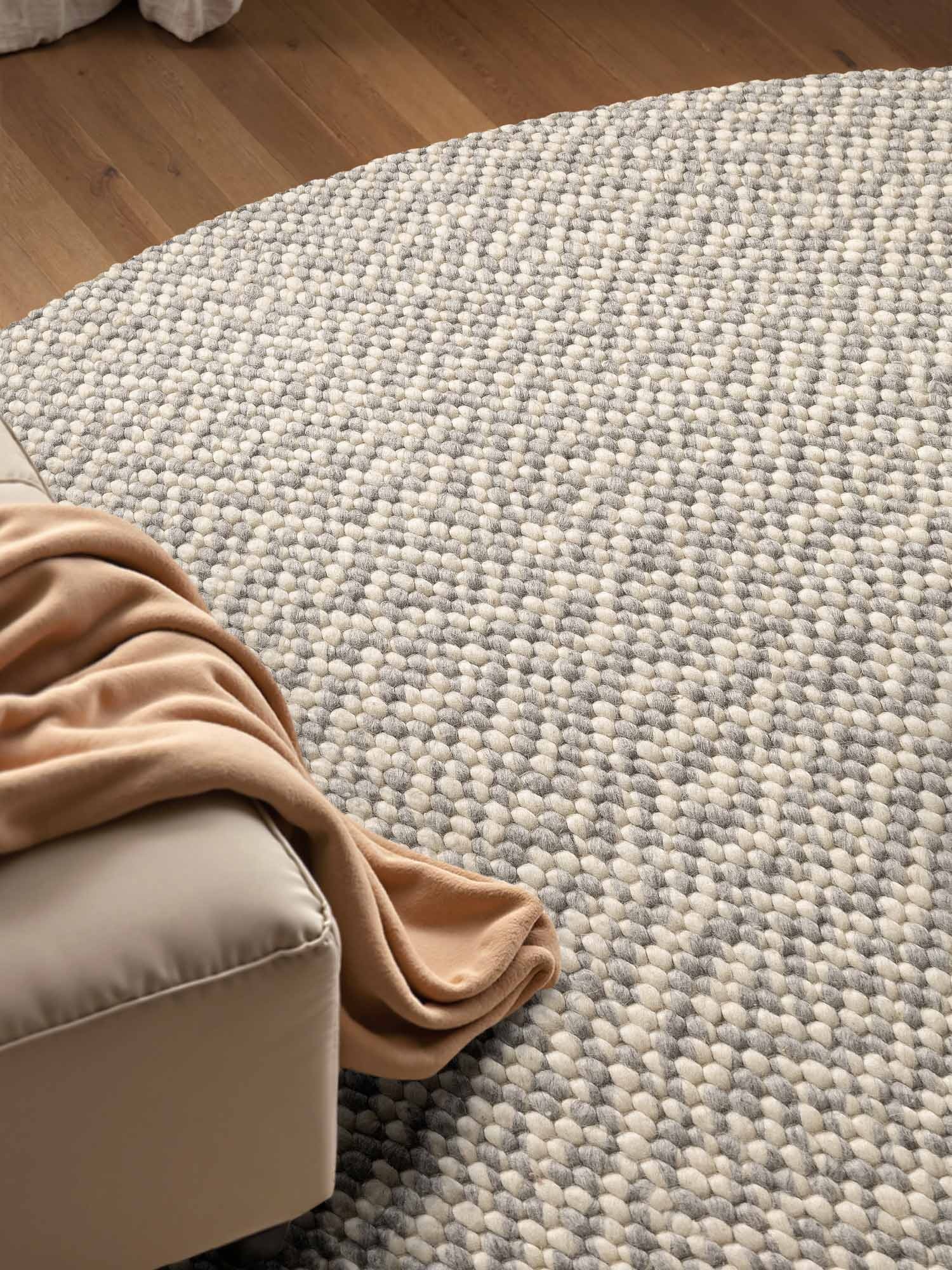 ELLE DECORATION Wollteppich »Beans« rund 10 mm Höhe Handweb Teppich Wolle, Rund, Perlenstruktur, Wohnzimmer, Schlafzimmer