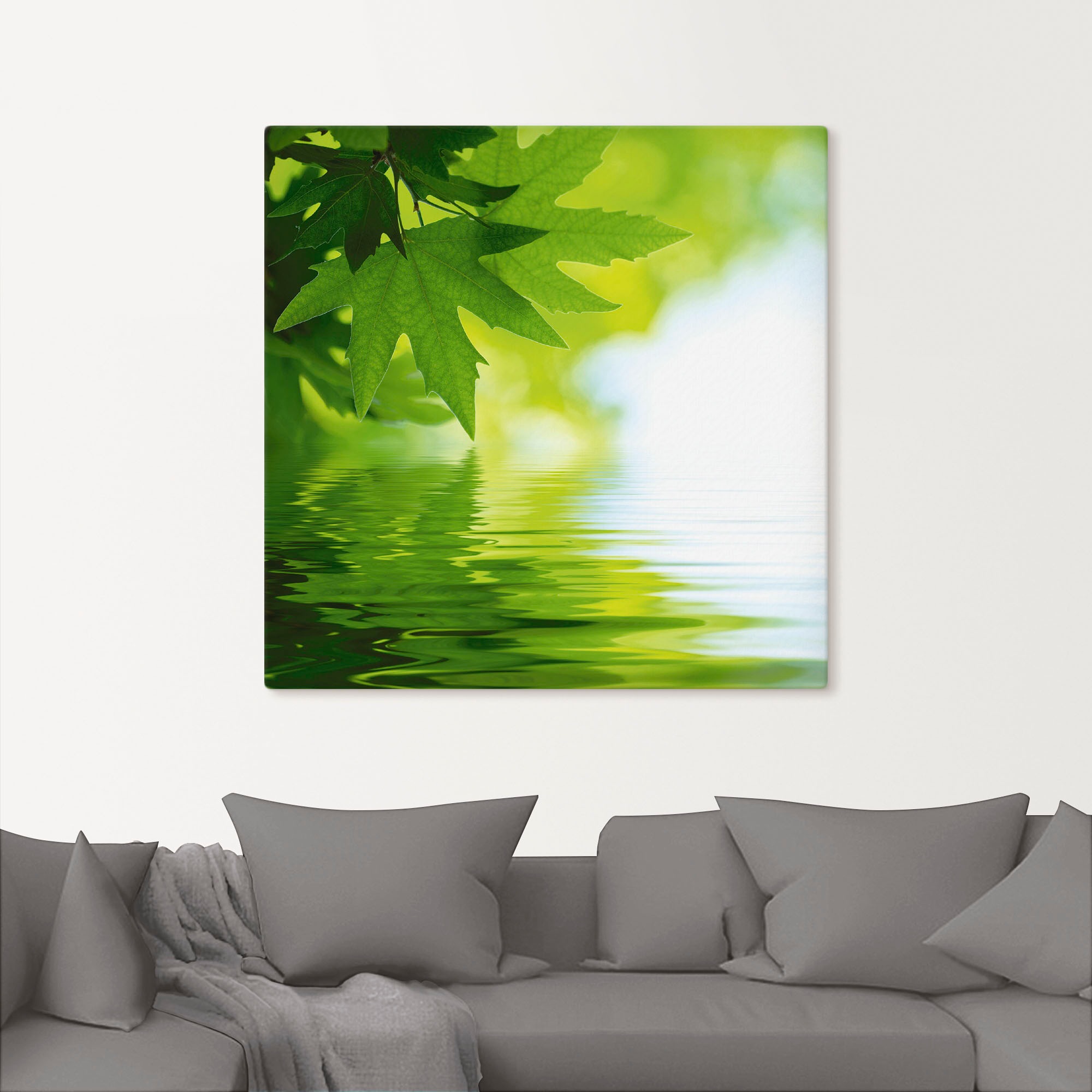 Artland Wandbild »Grüne Blätter reflektieren im Wasser«, Blätter, (1 St.), als Leinwandbild, Poster, Wandaufkleber in verschied. Grössen