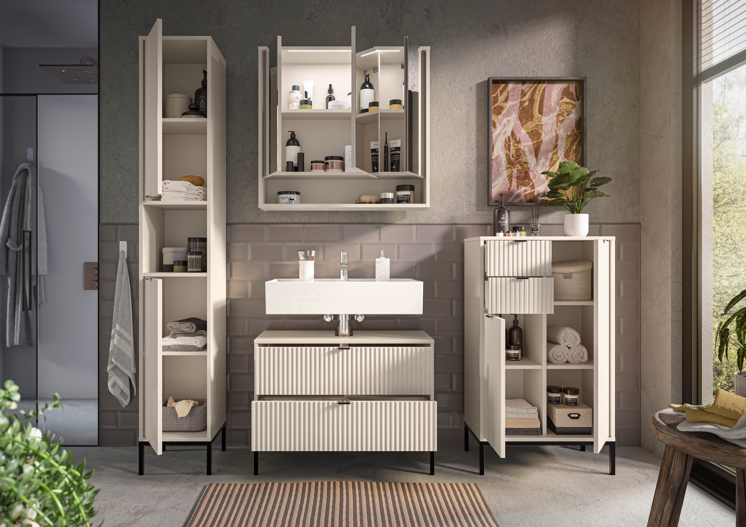 BASIC by Balculina »Lucera Midischrank, Badezimmerschrank BxHxT 60x106x32« 1 cuis tlg. largeur 60 cm, porte montable à gauche/droite