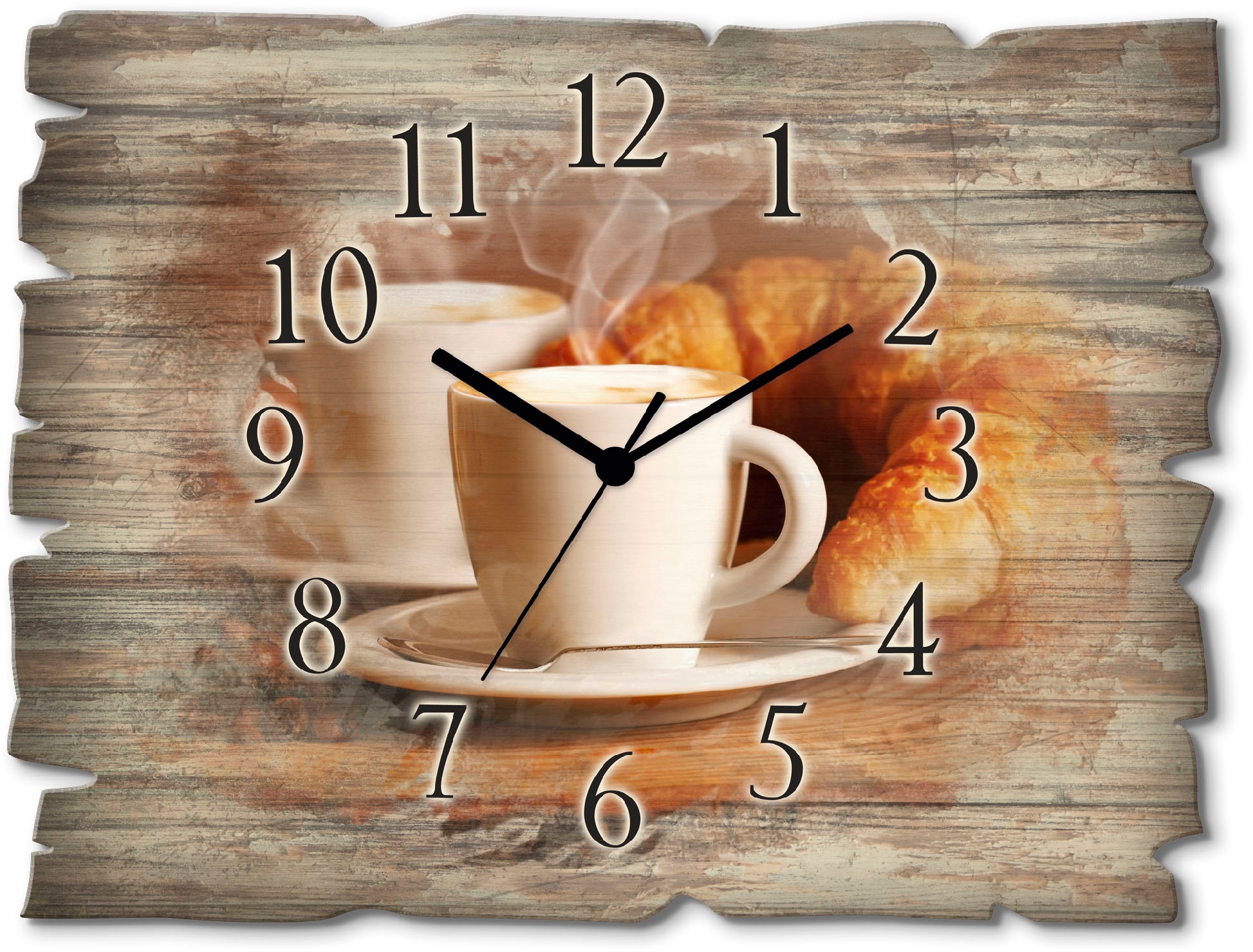 Artland Wanduhr »Dampfender Cappuccino und Croissant« wahlweise mit  Quarz- oder Funkuhrwerk, lautlos ohne Tickgeräusche
