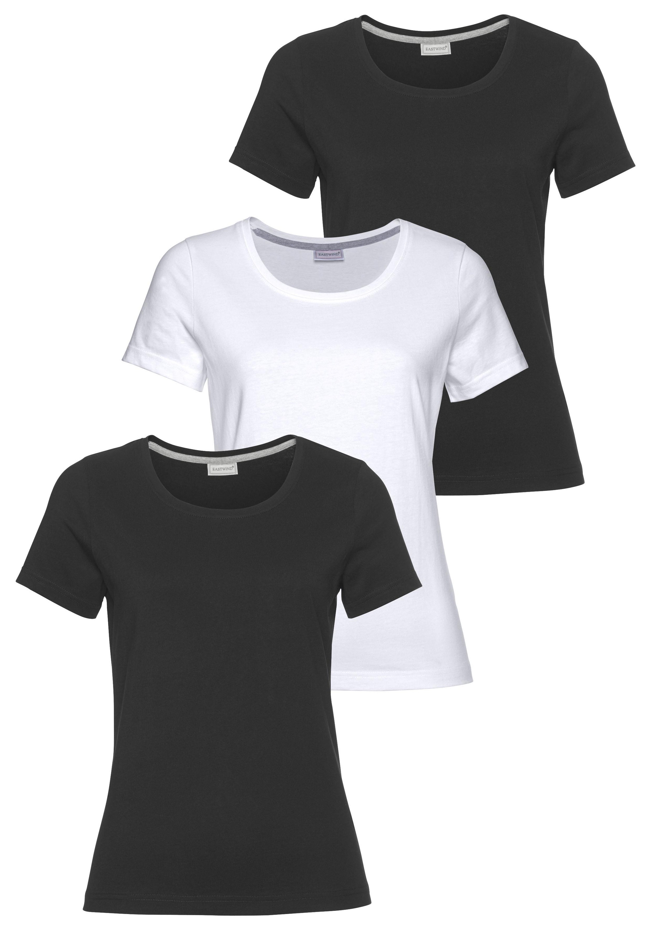 Image of Eastwind T-Shirt 3er-Pack, Kurzarm, hüftlang, für die Freizeit, aus Baumwolle