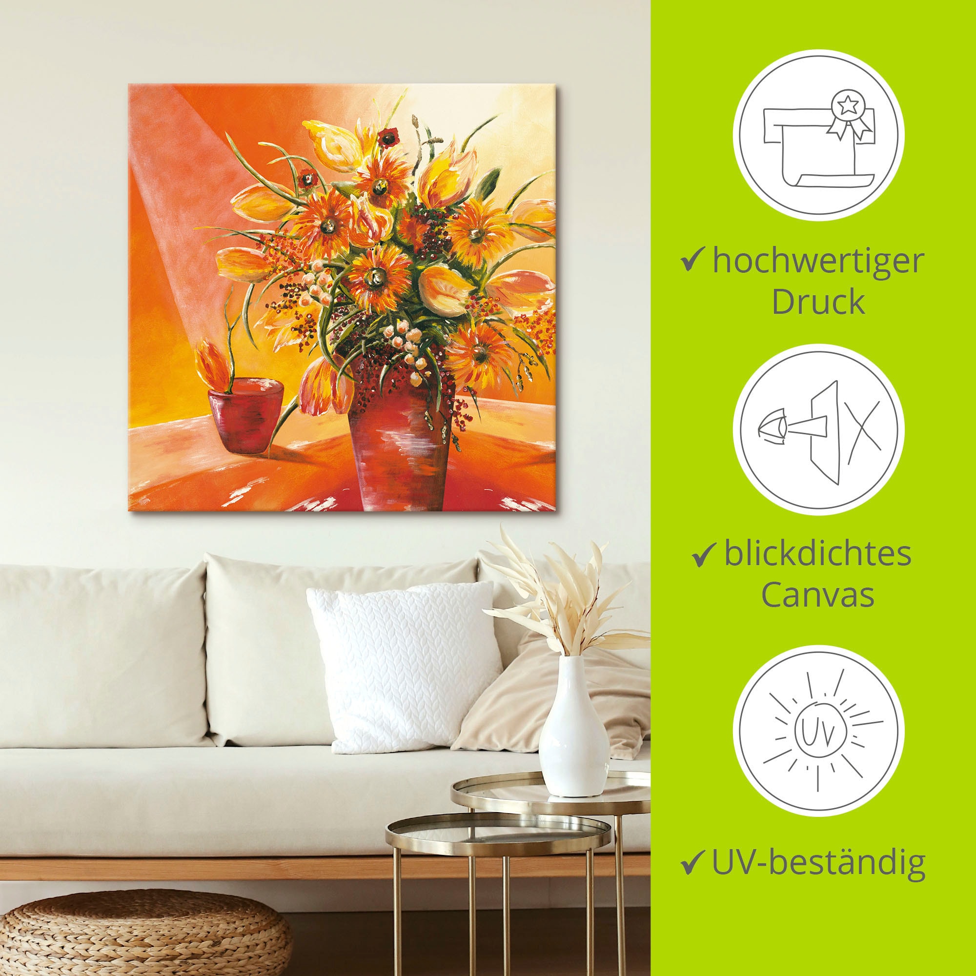 Artland Wandbild »Blumenstrauss in Vase I«, Blumen, (1 St.), als Alubild, Outdoorbild, Leinwandbild, Wandaufkleber, versch. Grössen