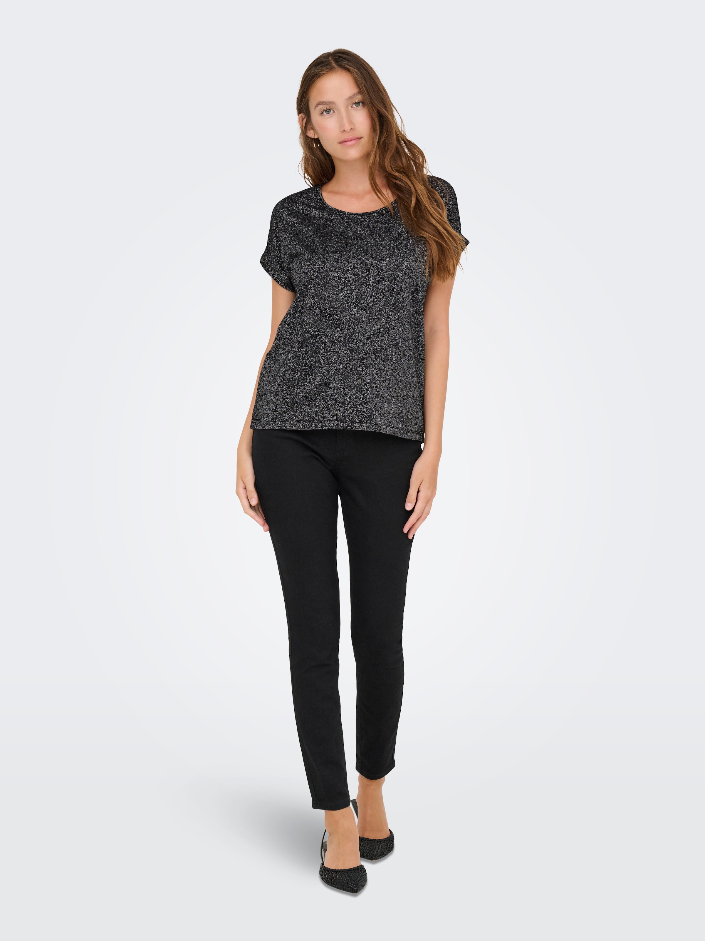 ONLY Kurzarmshirt »ONLMOSTER GLITTER S/S TOP NOOS JRS«, mit Glitzerdetail