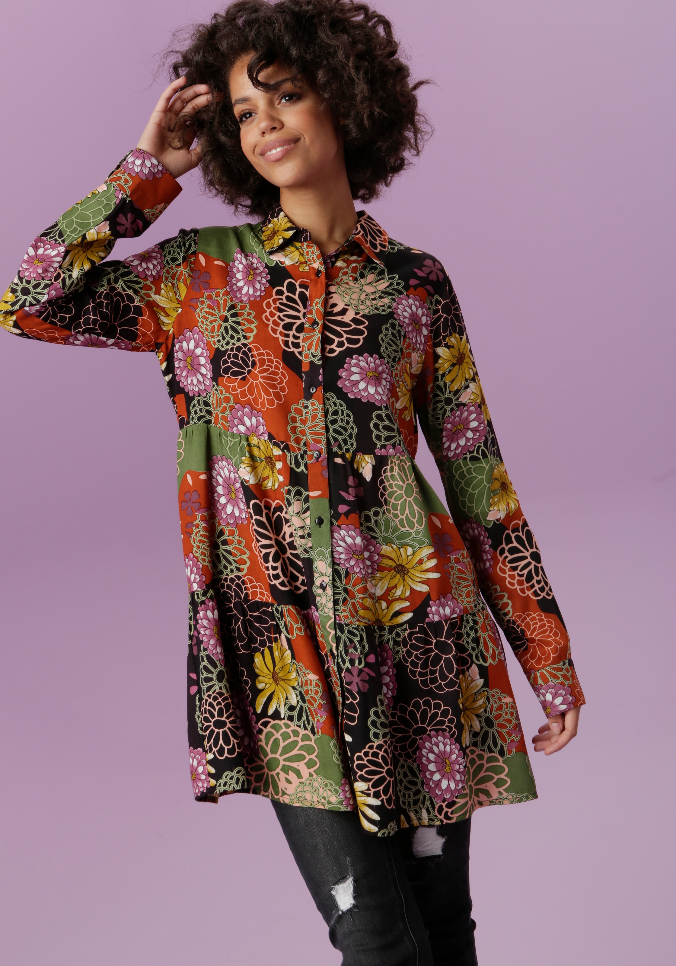 Aniston CASUAL Hemdbluse, mit sans Blütendruck de sur grossflächigem livraison frais