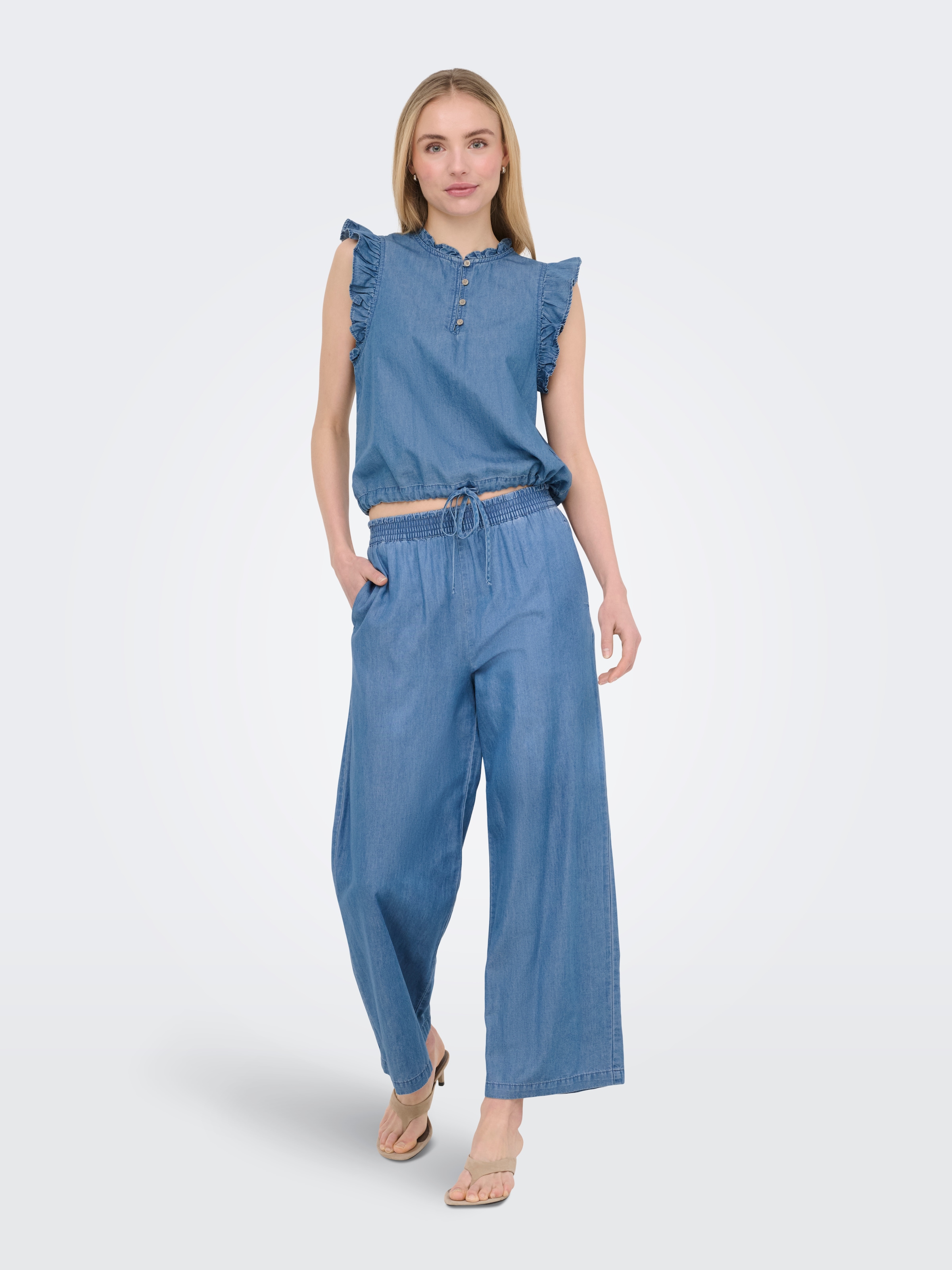 ONLY Jeans large »ONLETTY-BEA ELASTIC WIDE DNM QYT« Mélange de coton, taille régulière