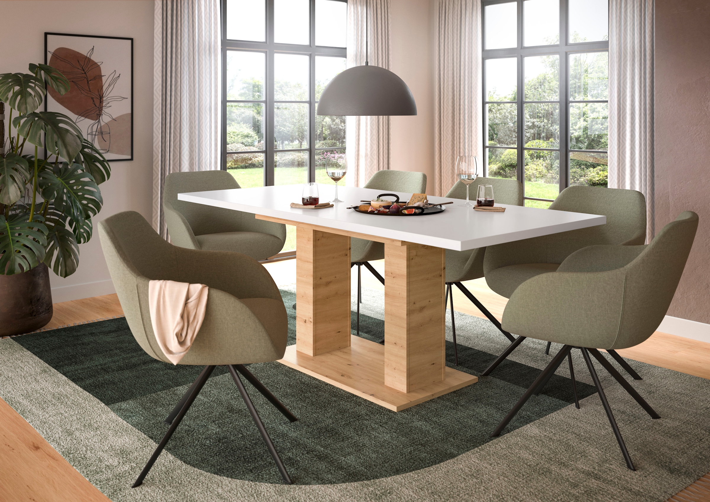 Home affaire Table de salle à manger »Motus, ausziehbar 150 -190 cm, inklusive 40 cm Einlegeplatte« Ensemble, 1 cuis tlg. Doppelsäulengestell mit Bodenplatte, Tisch, Esstisch, Küche