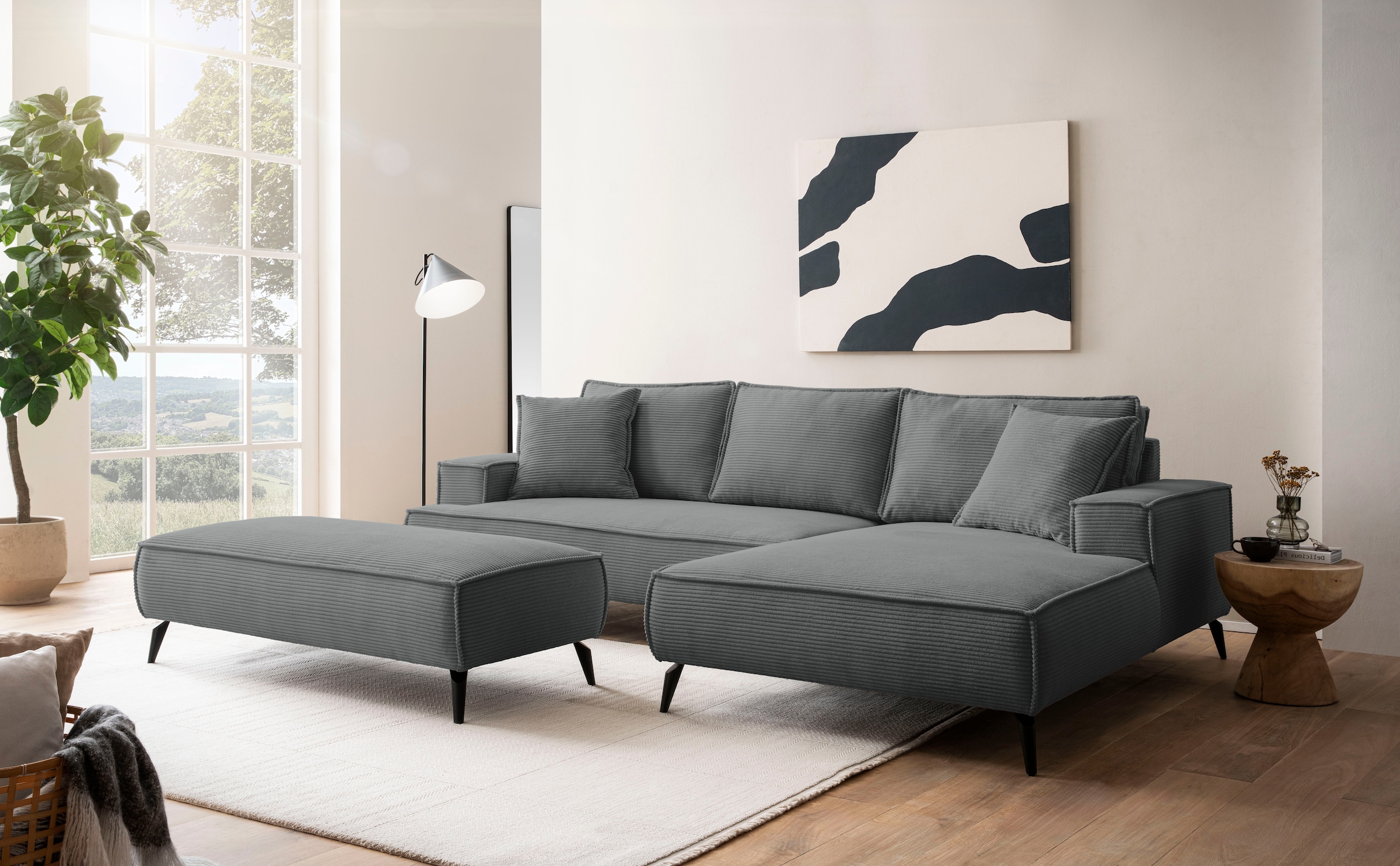 andas Ecksofa »TVINNU, L-Form in Cord, Sofa«, wahlweise Recamiere rechts/links, schwarze Füsse, bequemer Sitzkomfort