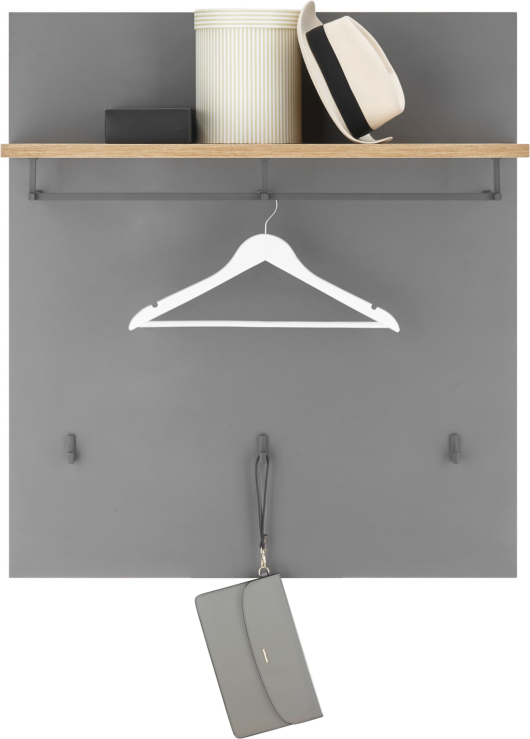 HBZ Garderoben-Set »5-tlg. Eiche Stripes Optik Flurgarderobe Stellmass BxHxT 260x197x38 cm«, (5 St.), Mit Schuhkommode, Hochschrank, Bank, Paneel, Spiegel