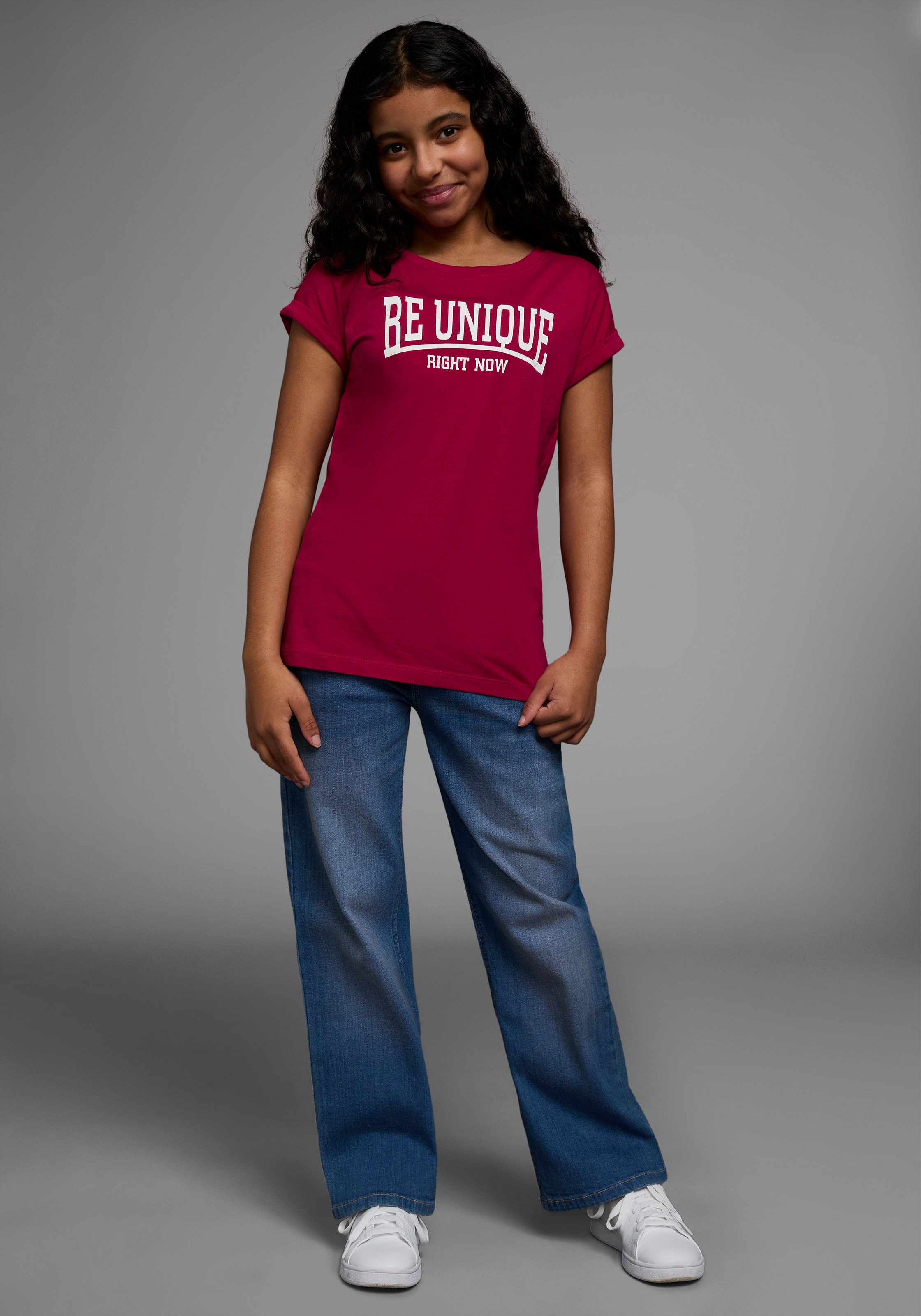 KIDSWORLD T-Shirt »Be unique - right now«, kurzärmelig, bedruckt, Rundhalsausschnitt