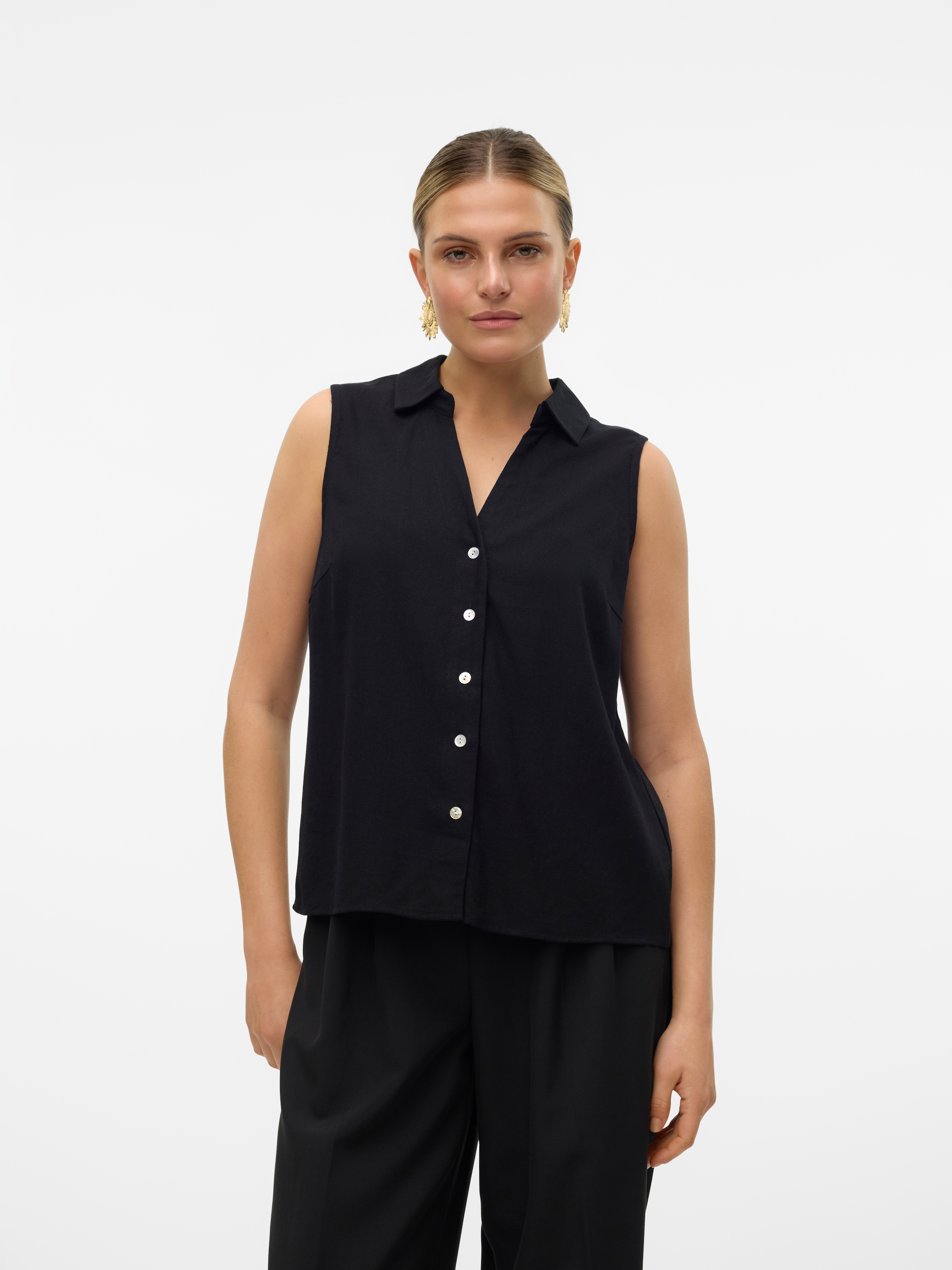Vero Moda Top chemisier »VMMYMILO SL V-NECK SHIRT WVN  GA« mit Leinen