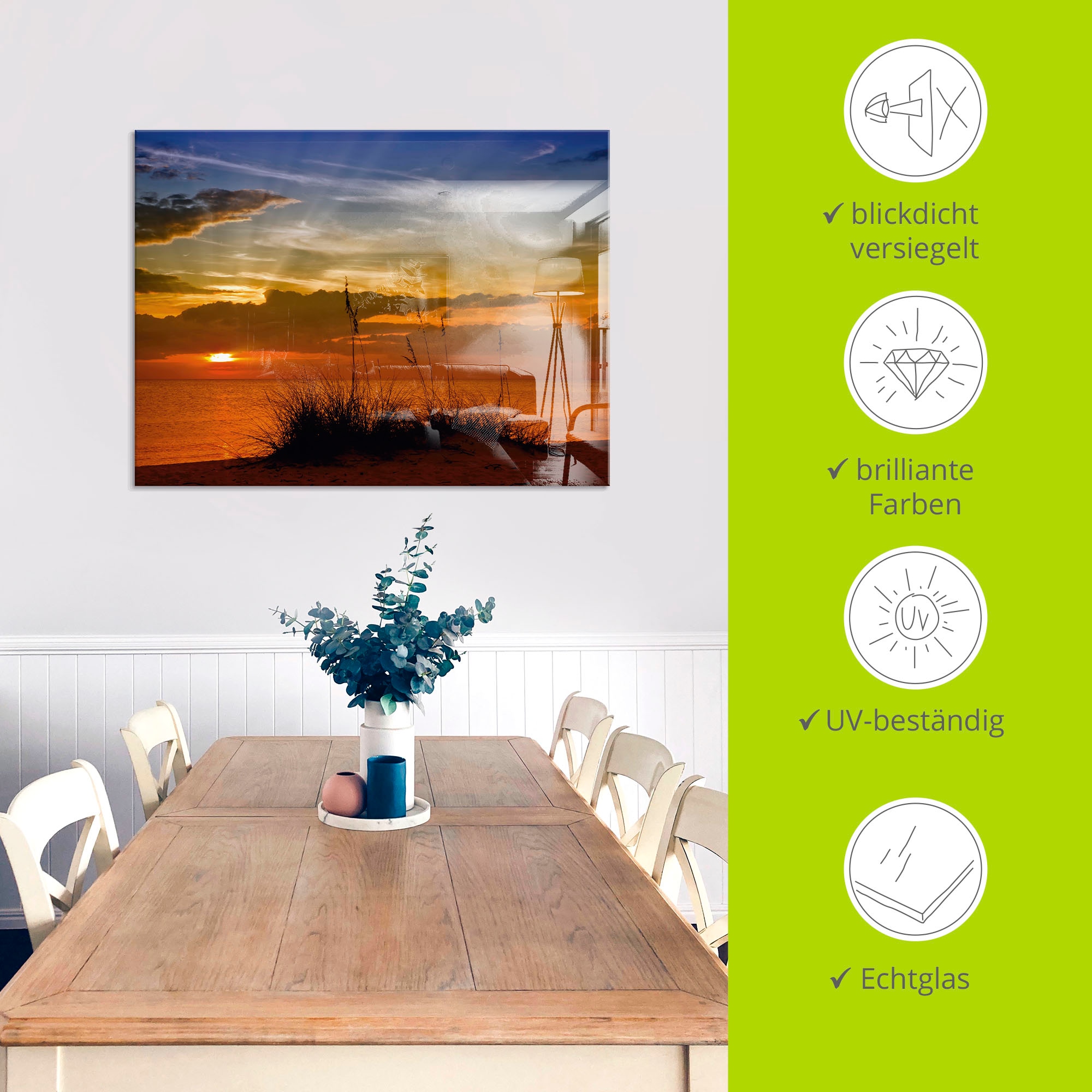 Artland Tableau en verre »Herrlicher Sonnenuntergang« 1 cuis tlg. in verschiedenen Grössen