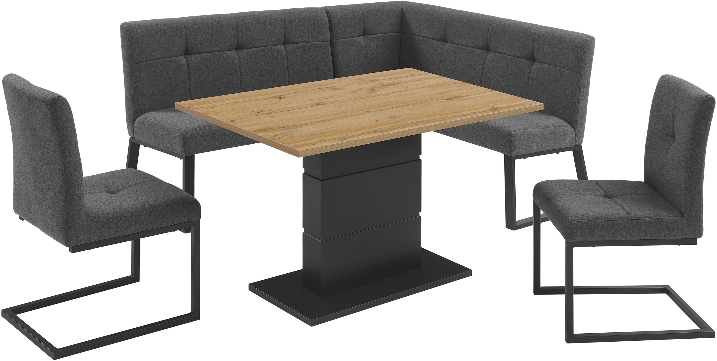 GOODproduct Eckbankgruppe »Geranie, Sitzgruppe, Eckbank inkl. Stauraum, Esstisch, 2 Freischwinger« Set, Eckbank inkl. Stauraum wahlweise links und rechts montierbar, 4 tlg. tlg. Eckbank inkl. Stauraum wahlweise links oder rechts montierbar