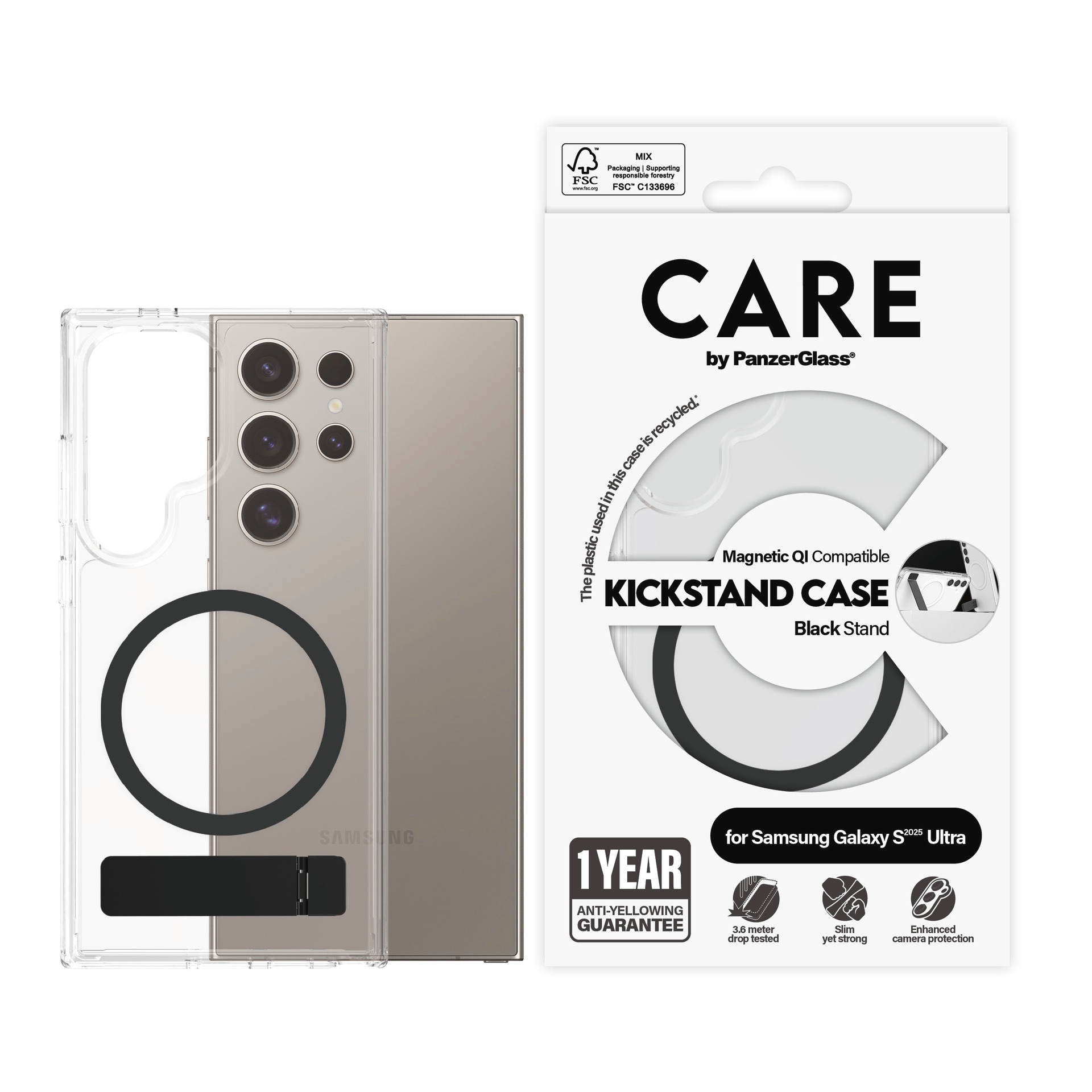 Image of CARE by PanzerGlass Handyhülle "Magnetic QI Compatible Kickstand Case für Samsung Galaxy S25 Ultra" Backcover, Schutzhülle, Handyschutzhülle, Case, Schutzcase, stossfest