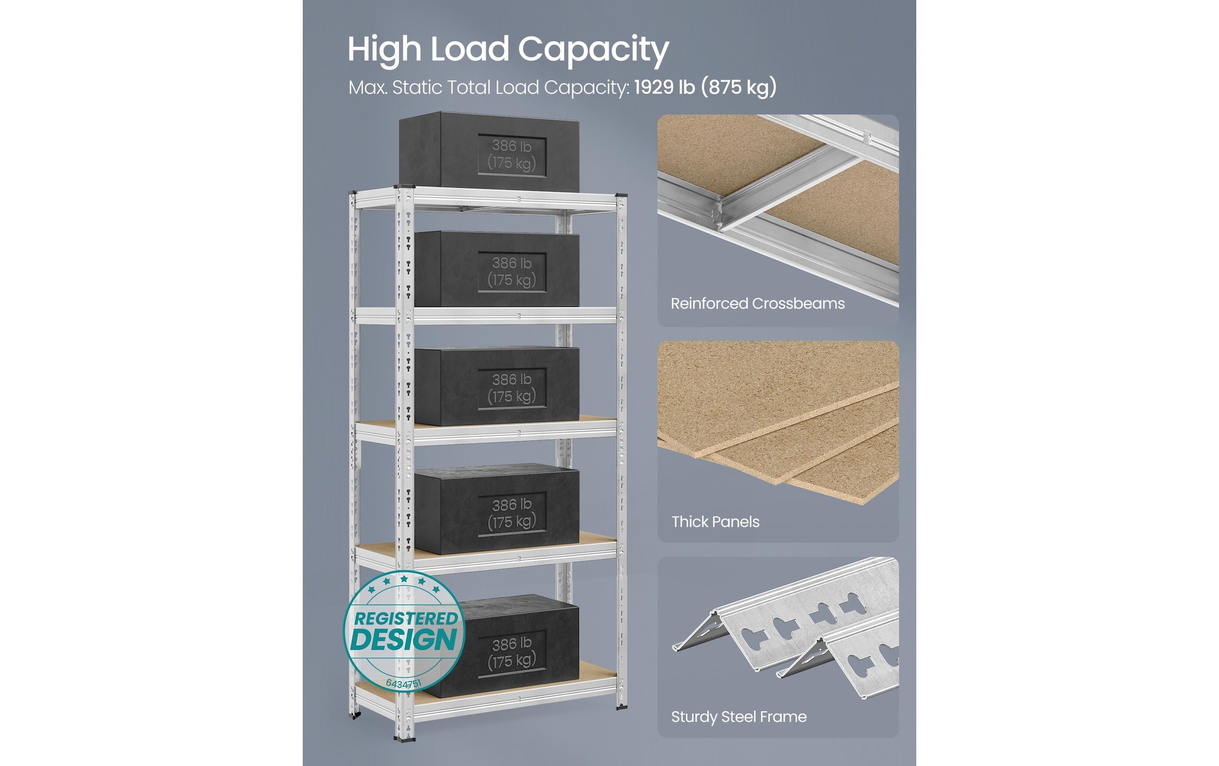 SONGMICS Étagère pour charges lourdes »Heavy-Duty Storage Shelves« Ensemble d'étagères lourdes avec étagères réglables et haute capacité de charge