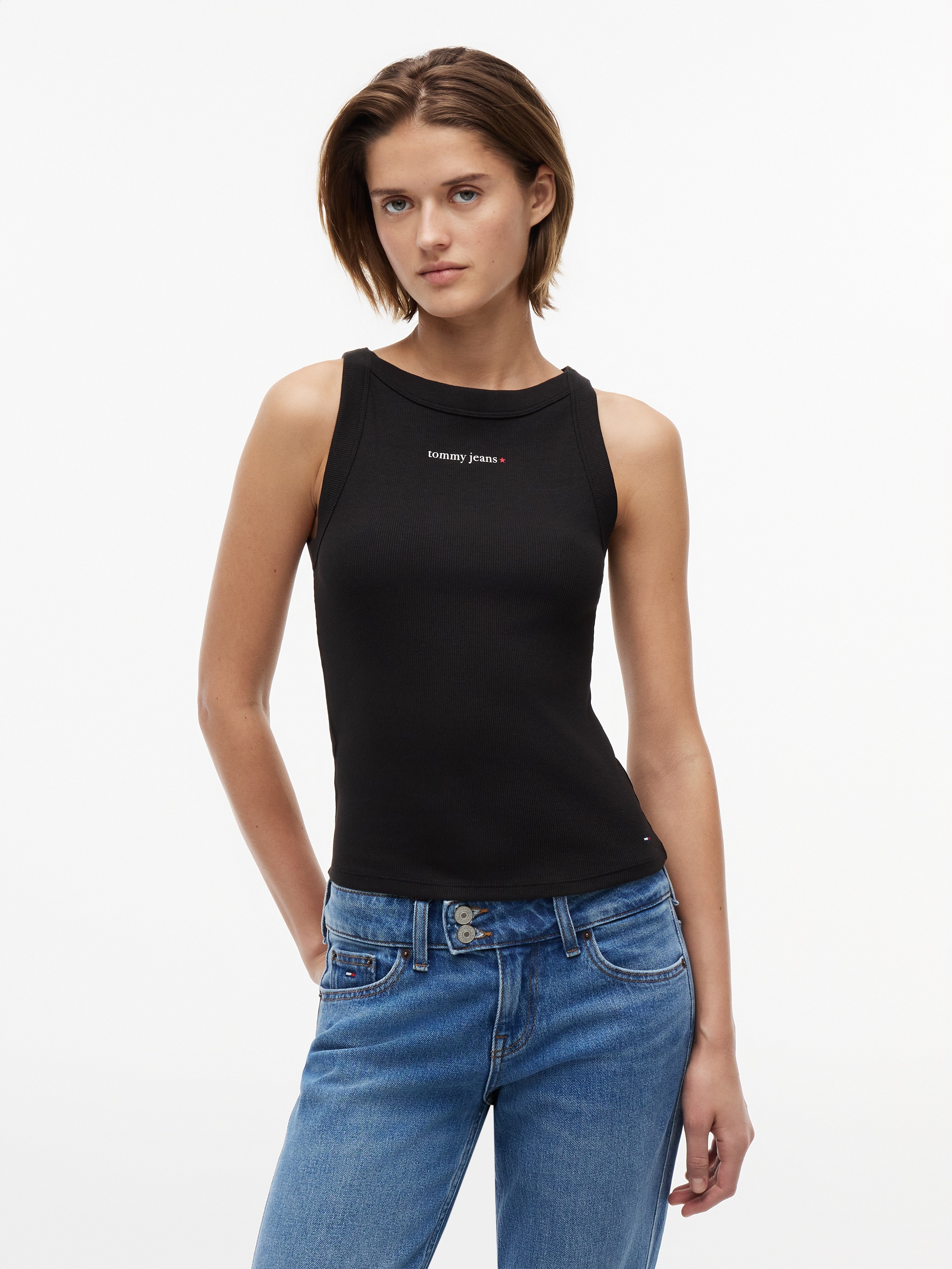 Image of Tommy Jeans Ripptanktop "TJW SLIM ESS LOGO 1 RIB TANK" Baumwollmischung, slim fit, in gerippter Struktur
