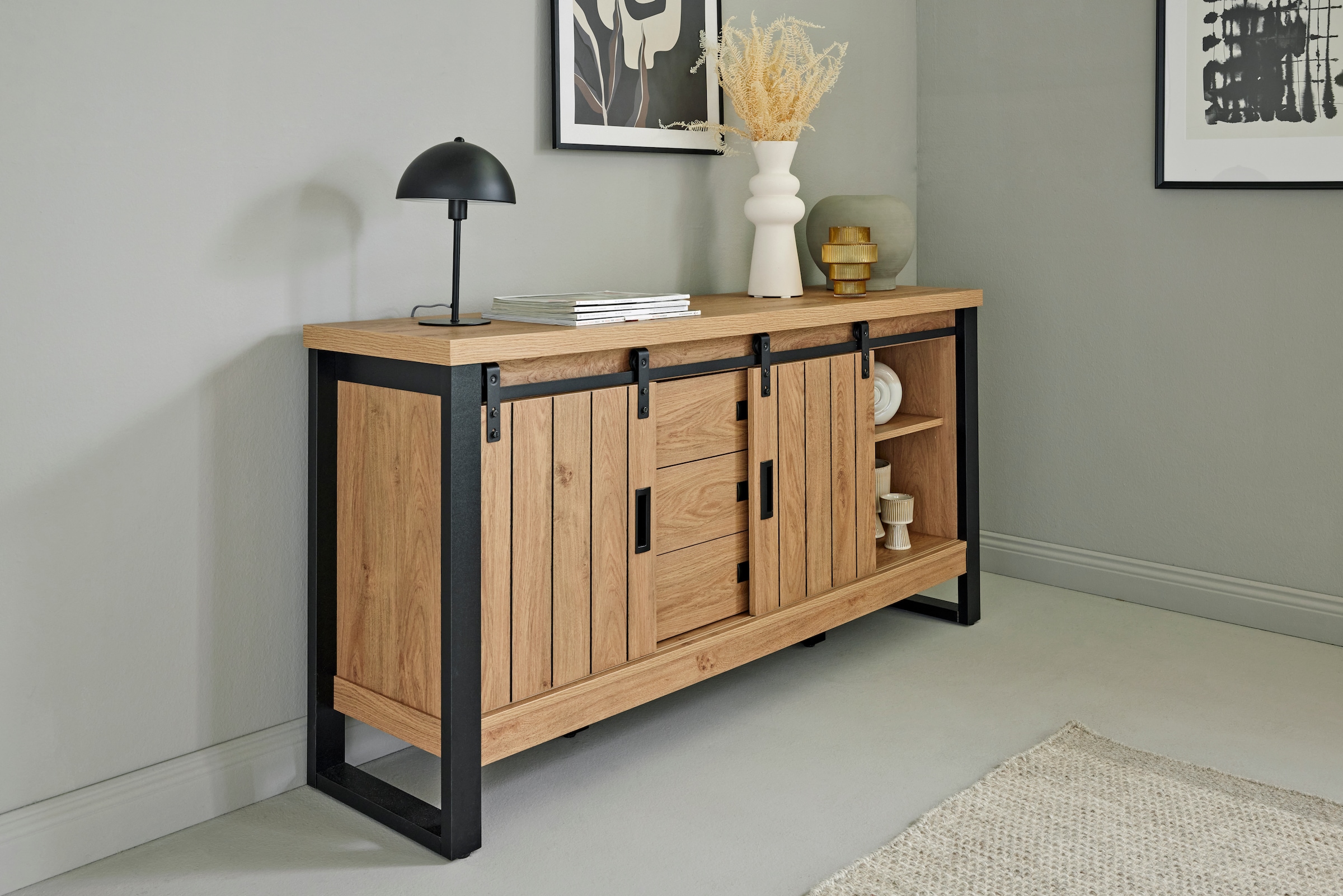 Jahnke Sideboard »SLIDE SBS 150« 1 Stk. tlg. Sideboard mit 2 Schiebetüren, Metallgestell, Breite ca. 150cm