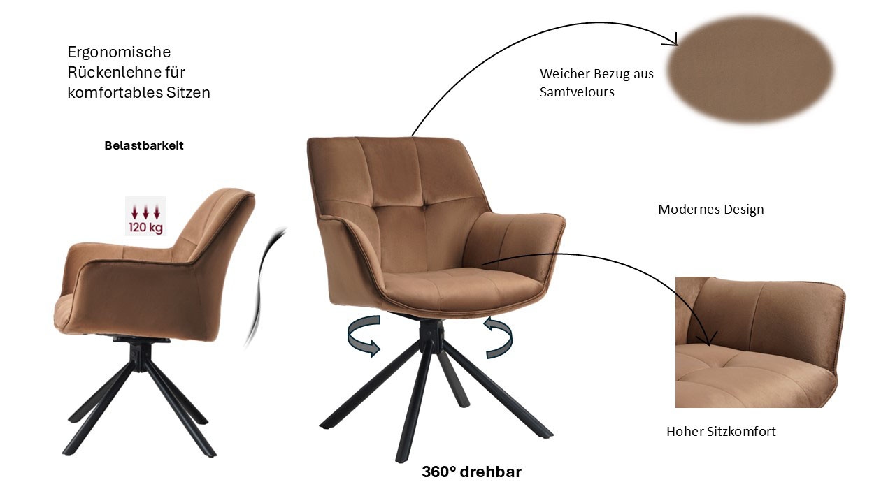GOODproduct Chaise pivotante »Lika« () lot de 2, fonction rotation 360 degrés, rembourrage en velours
