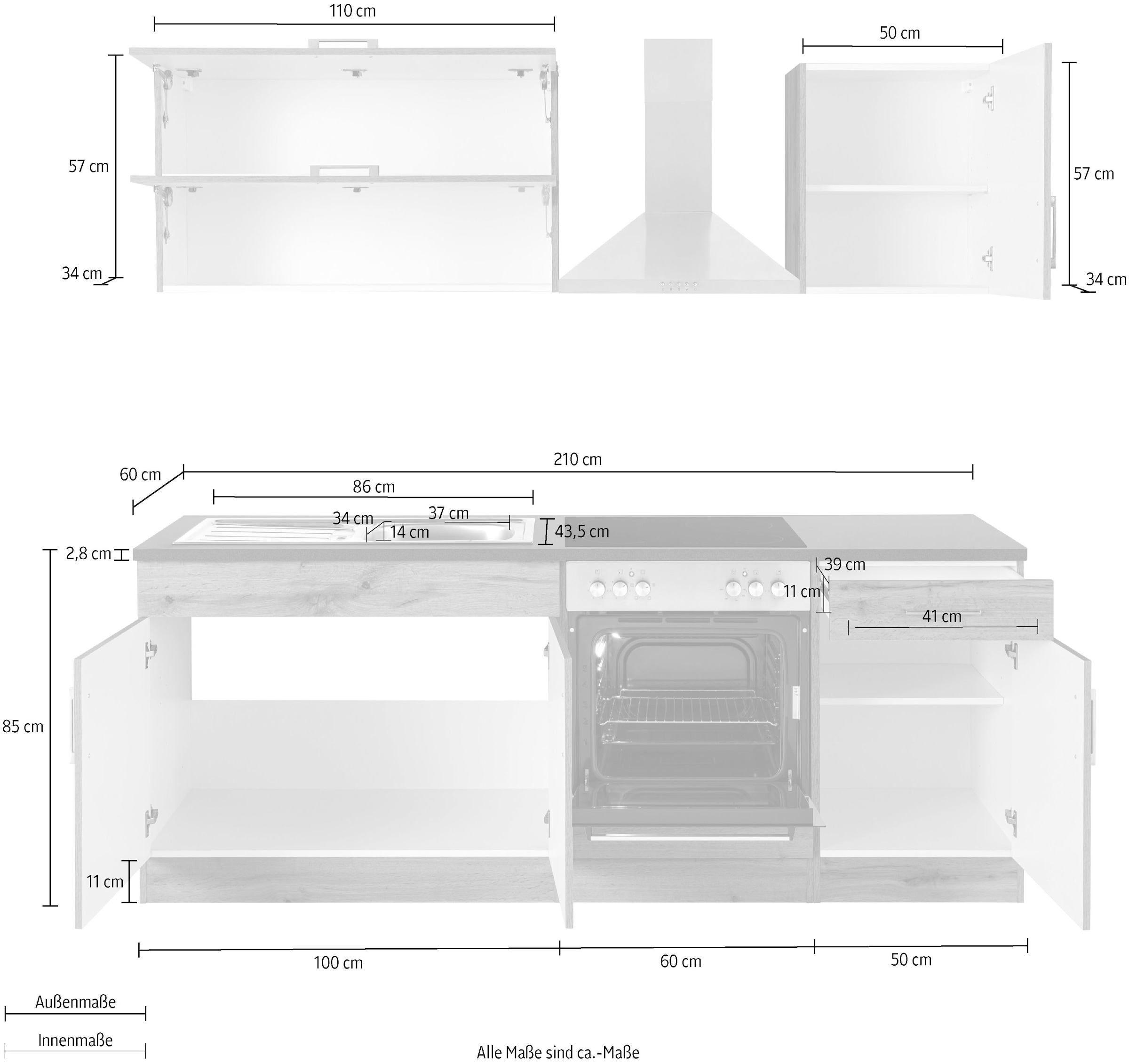 KOCHSTATION Kitchenette »KS-Colmar« sans appareils électriques, largeur 210 cm