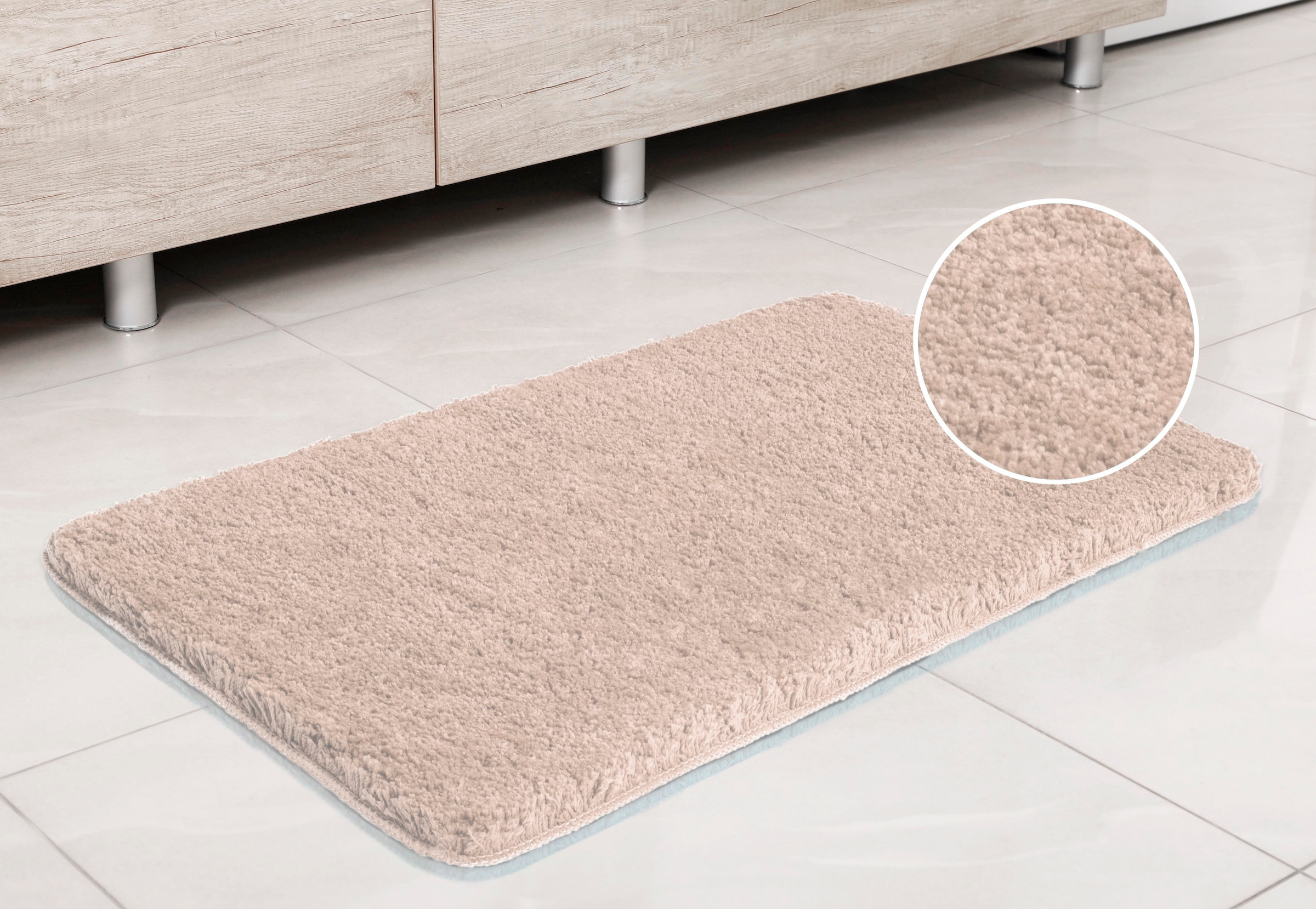 my home Badematte »Sanremo, Badvorleger, Badezimmer Teppich, sehr weich«, rutschhemmend beschichtet, fussbodenheizungsgeeignet-schnell trocknend, Badteppich, unifarben, rechteckig, rund & als 3-tlg. Set erhältlich