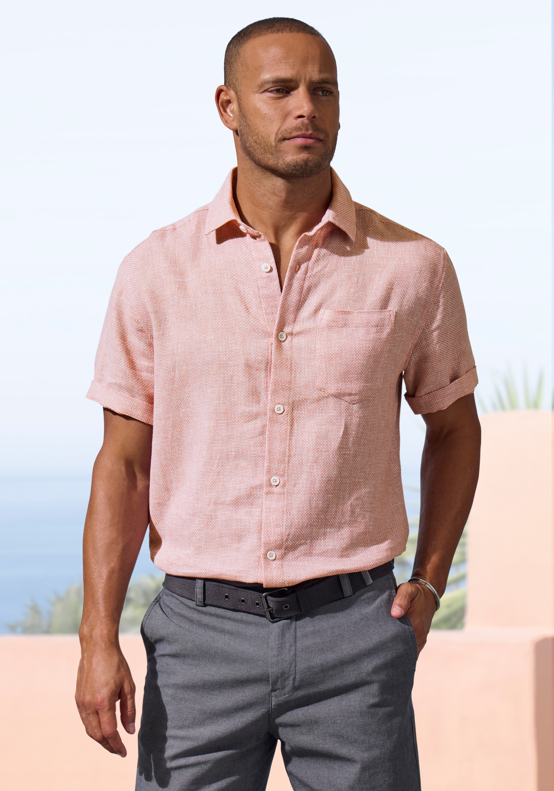 John Devin Leinenhemd », Kurzarmhemd« Luftiges Freizeithemd mit dezentem Muster