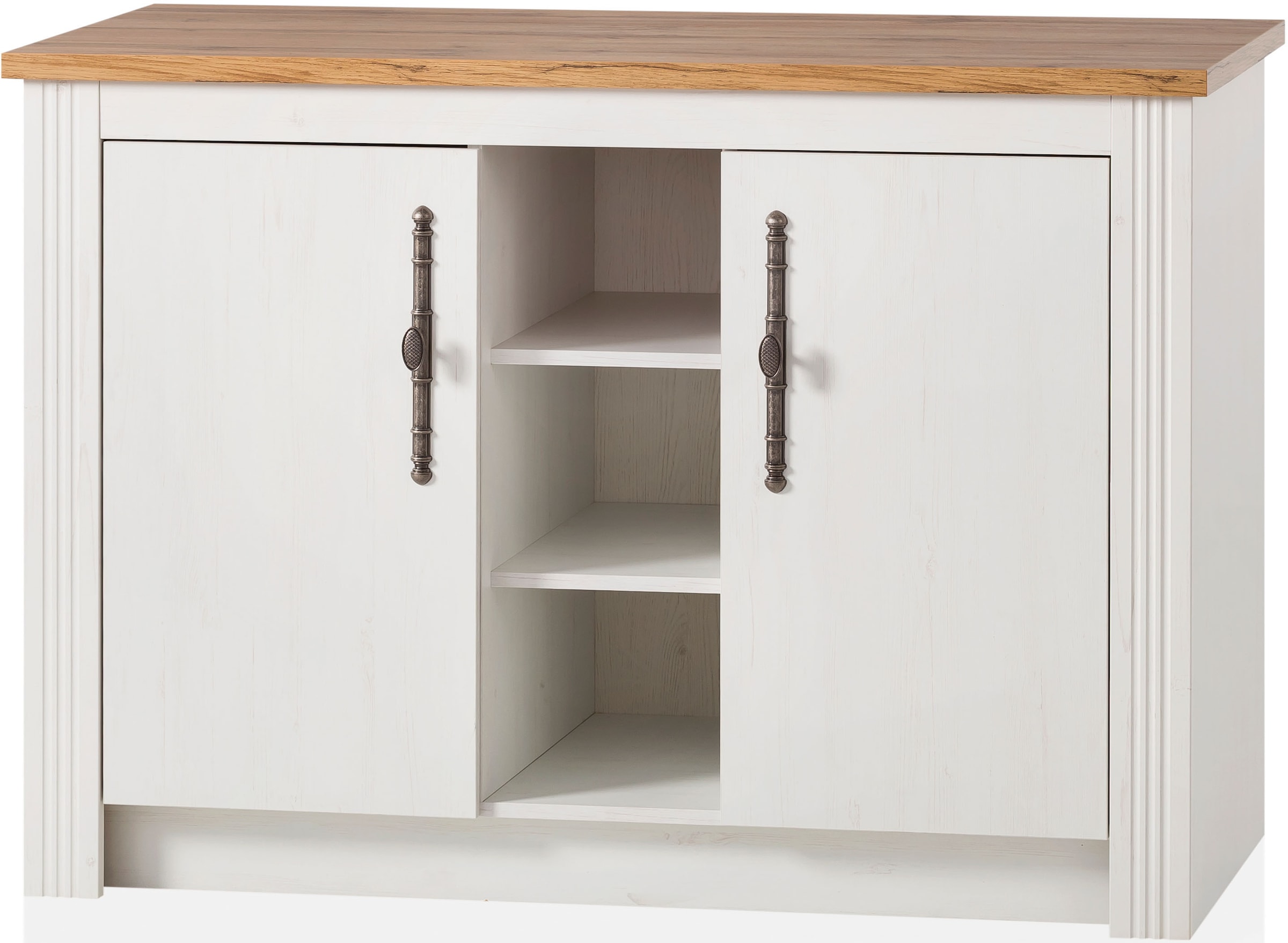 GOODproduct Küchenzeile »KS-Westminster, Pantryküche im Landhaus Stil, hochwertige Metallgriffe« Set,  Breite 257 cm, Kommode, Wandpaneel, Stauraumschrank, Herdumbau