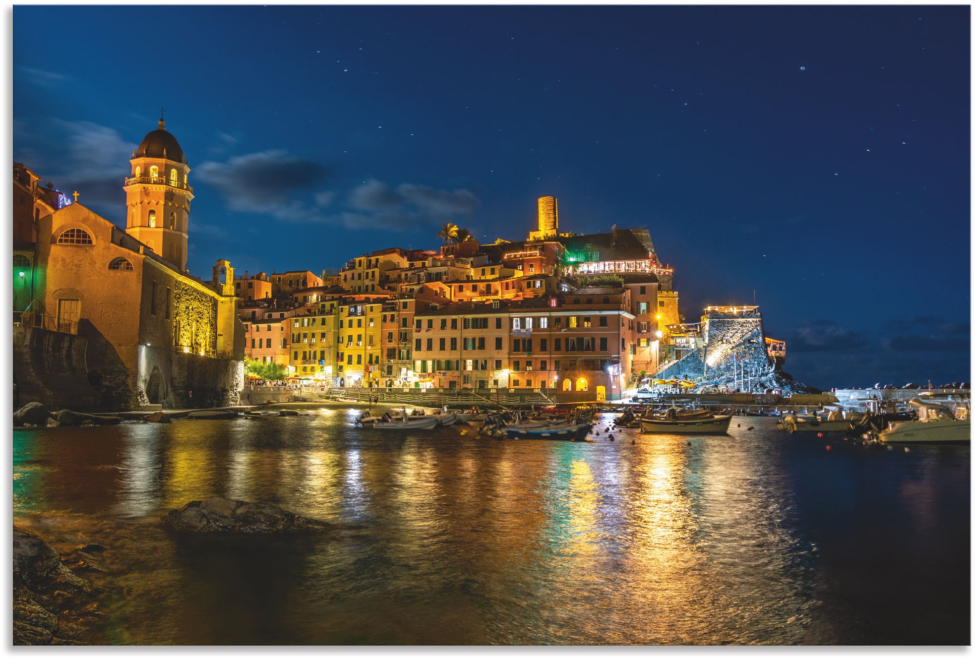 Image of Artland Wandbild »Vernazza in der Cinque Terre in Italien bei Nacht«, Italien, (1 St.), in vielen Grössen & Produktarten - Alubild / Outdoorbild für den Aussenbereich, Leinwandbild, Poster, Wandaufkleber / Wandtattoo auch für Badezimmer geeignet bei Acker