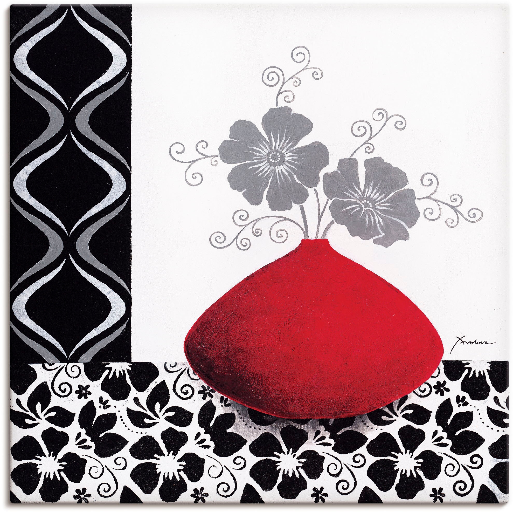 Image of Artland Leinwandbild "Blumenmuster" Vasen & Töpfe 1 Stk. tlg. auf Holzrahmen gespannt