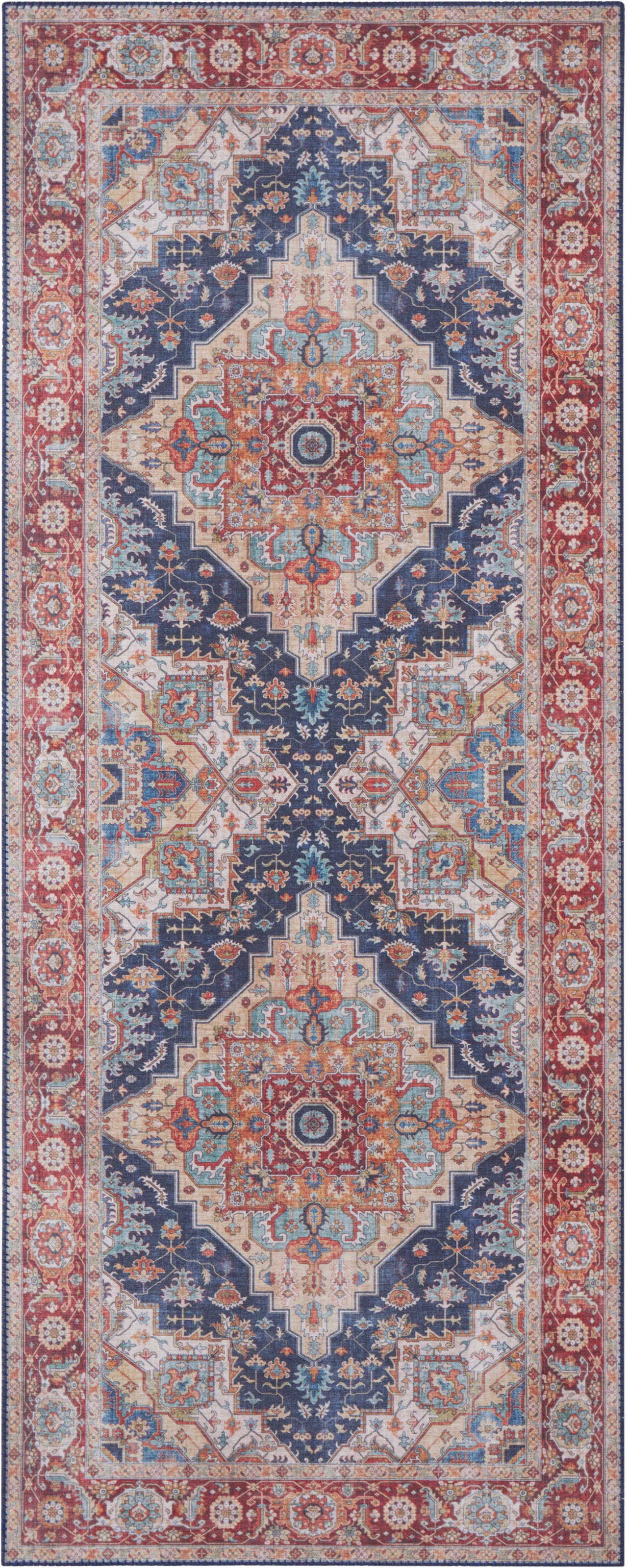THE RUGS Oriental Sylla Rug Polyester Vintage Flatweave - Soft Durable Floral | Size: 80cm x 200cm