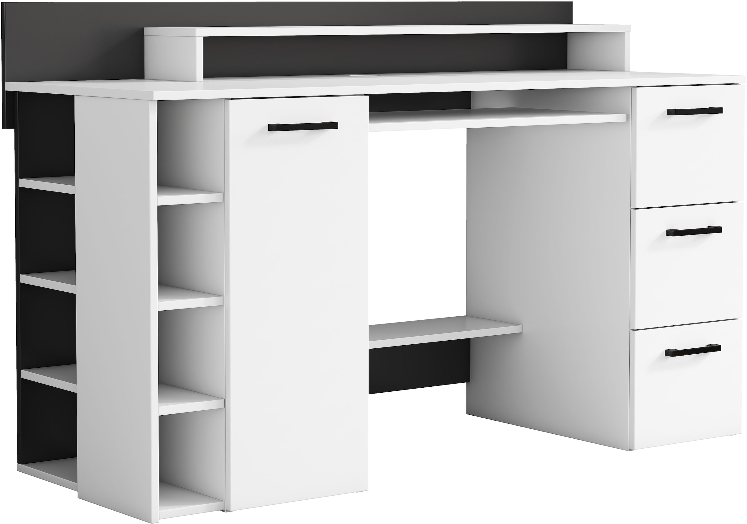 GOODproduct Schreibtisch »Moid« mit Schubladen, Tastaturauszug und Monitorablage, Breite 140 cm