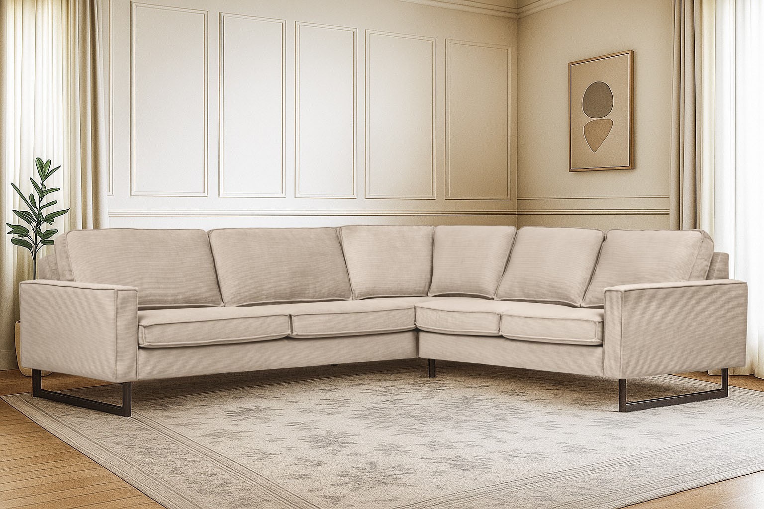 Home affaire Canapé d'angle »Pinto, XXL, 250/290 cm, langer Schenkel, Ottomane« Cord, Chenille, Lederoptik, mit Keder, Metallfüsse, Wellenunterfederung