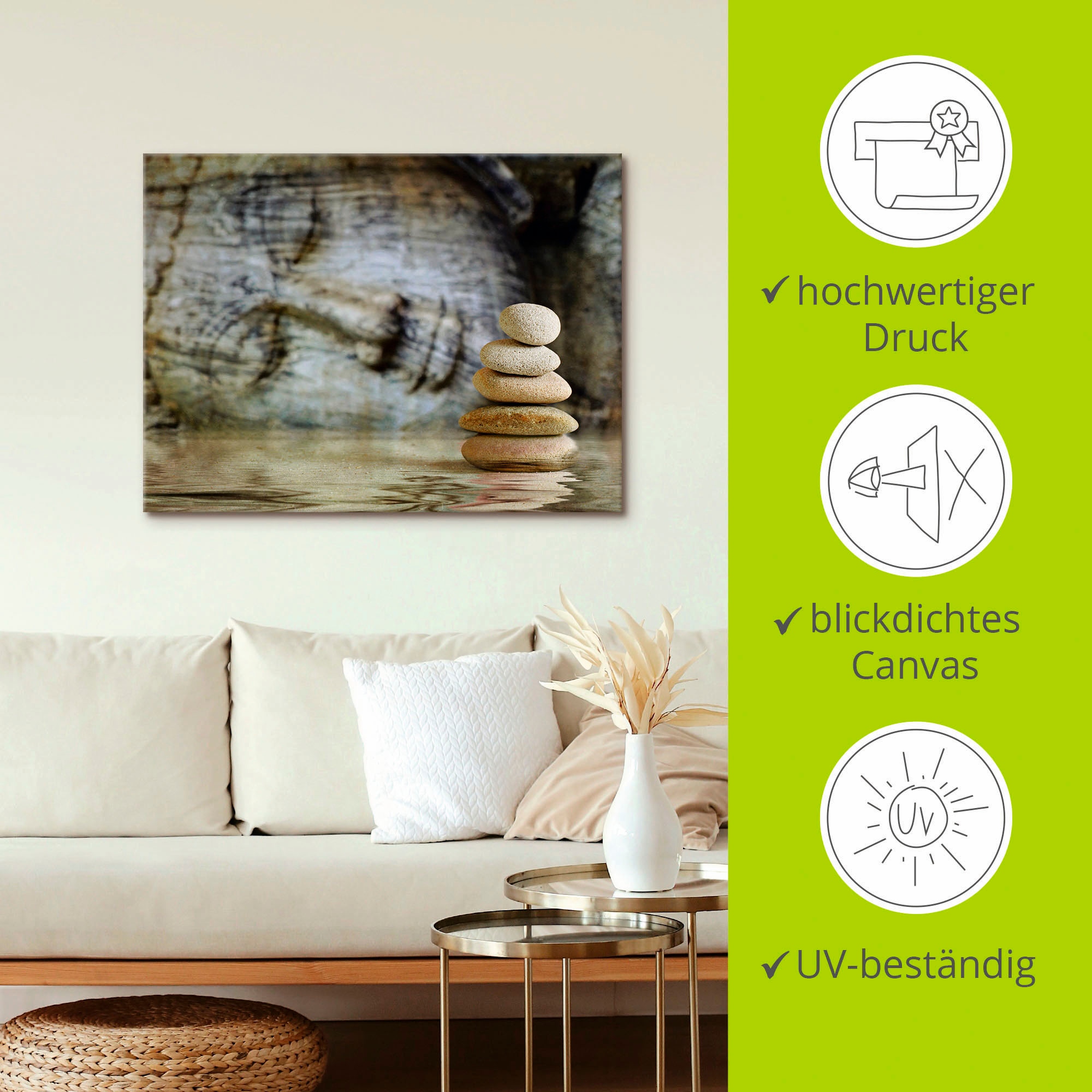 Artland Tableau sur toile »Wassertempel« Zen 1 cuis tlg. tendu sur cadre en bois