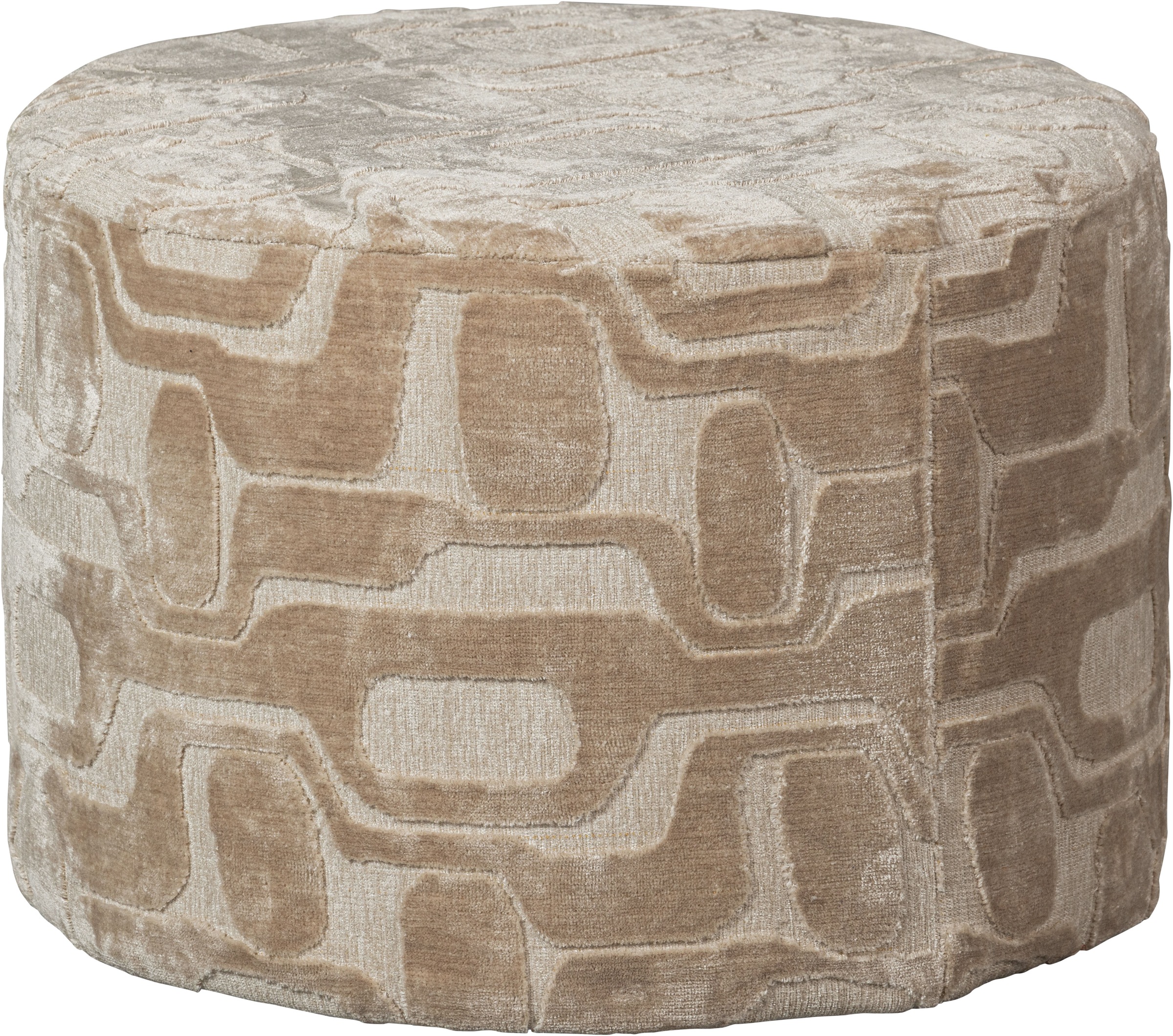Image of WOOOD Hocker "Aztec mit Abstract Bezug und rundem Design, Ø 60 x H 43 cm" Grafisches Azteken-Muster, Pfleiglicht, montiert geliefert