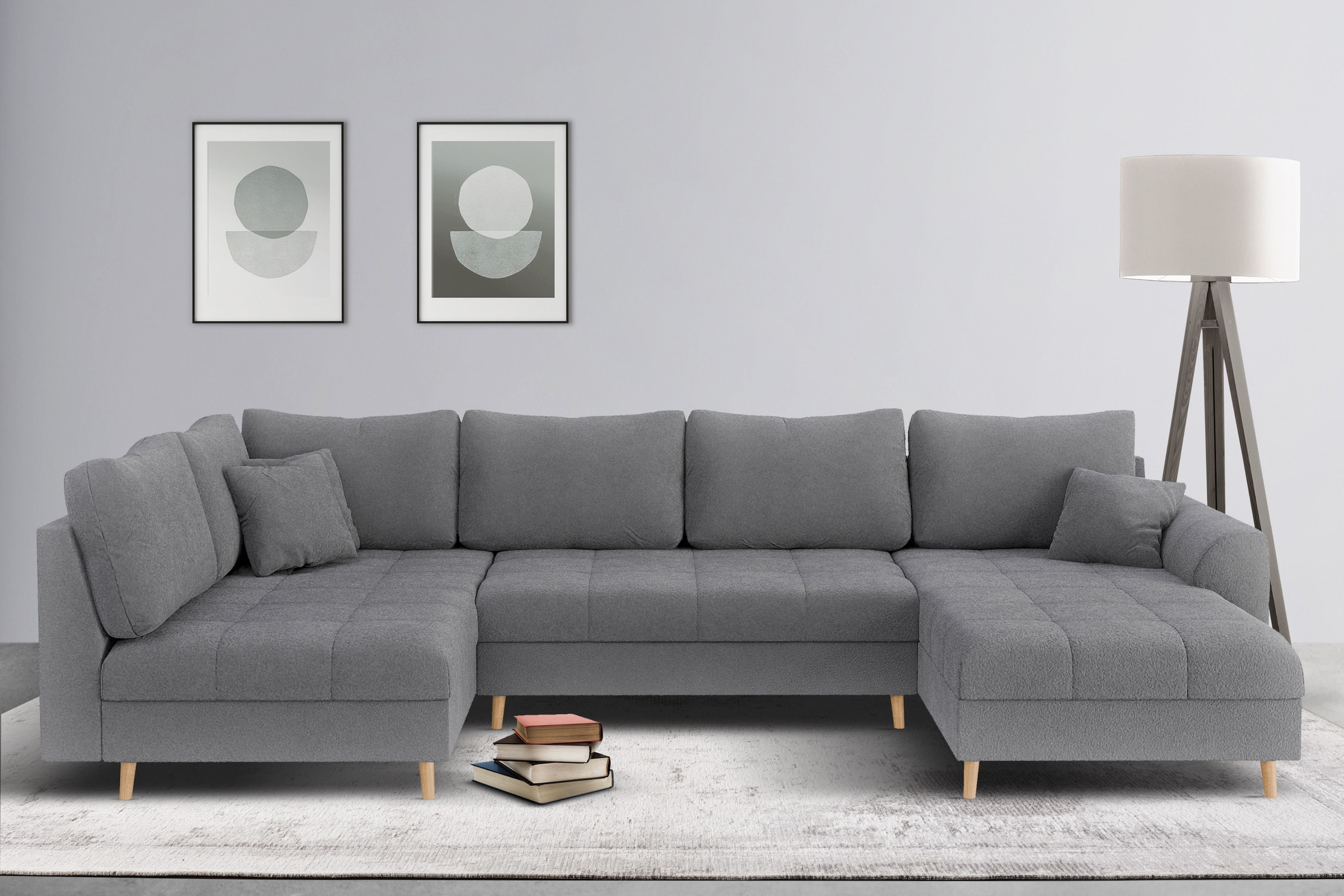 Home affaire Wohnlandschaft »CHARRE U-Form mit Ottomane, Masse B/T/H: 310/161/81 cm«, feine Steppung, lose Rücken- und Zierkissen, auch in Cord und Bouclé