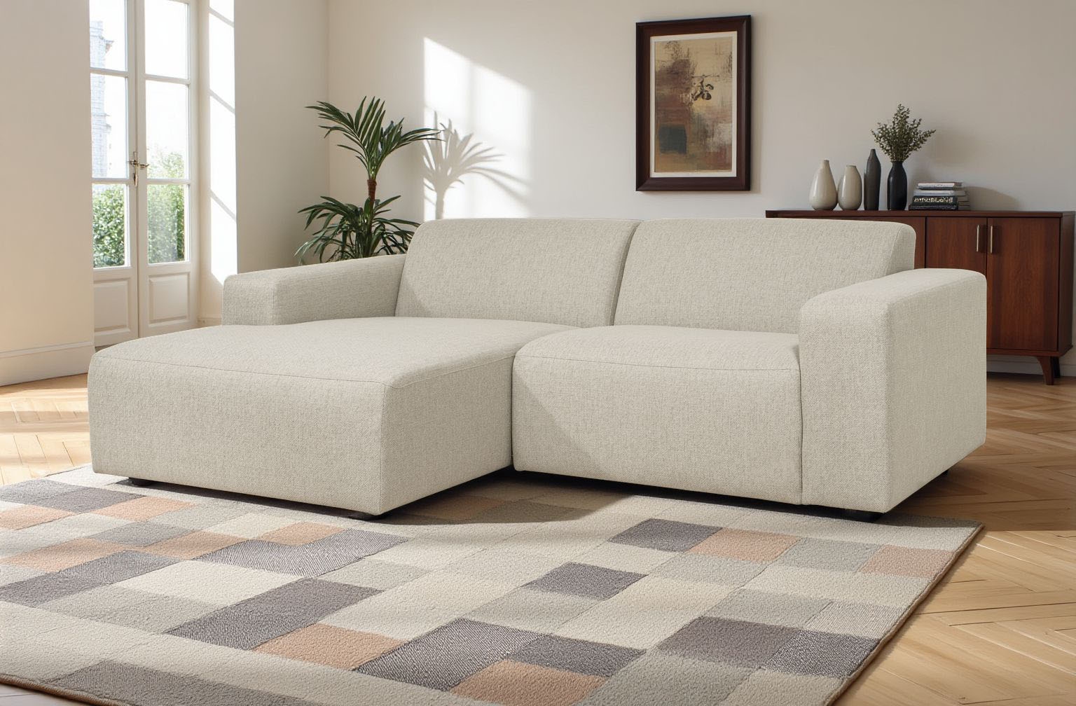 GOODproduct Ecksofa »Koa, 228 cm, L-Form, Modulsofa in Cord, Chenille, Struktur, Webstoff« Designsofa, weicher Lounge-Sitzkomfort, Welleunterfederung, bodentief