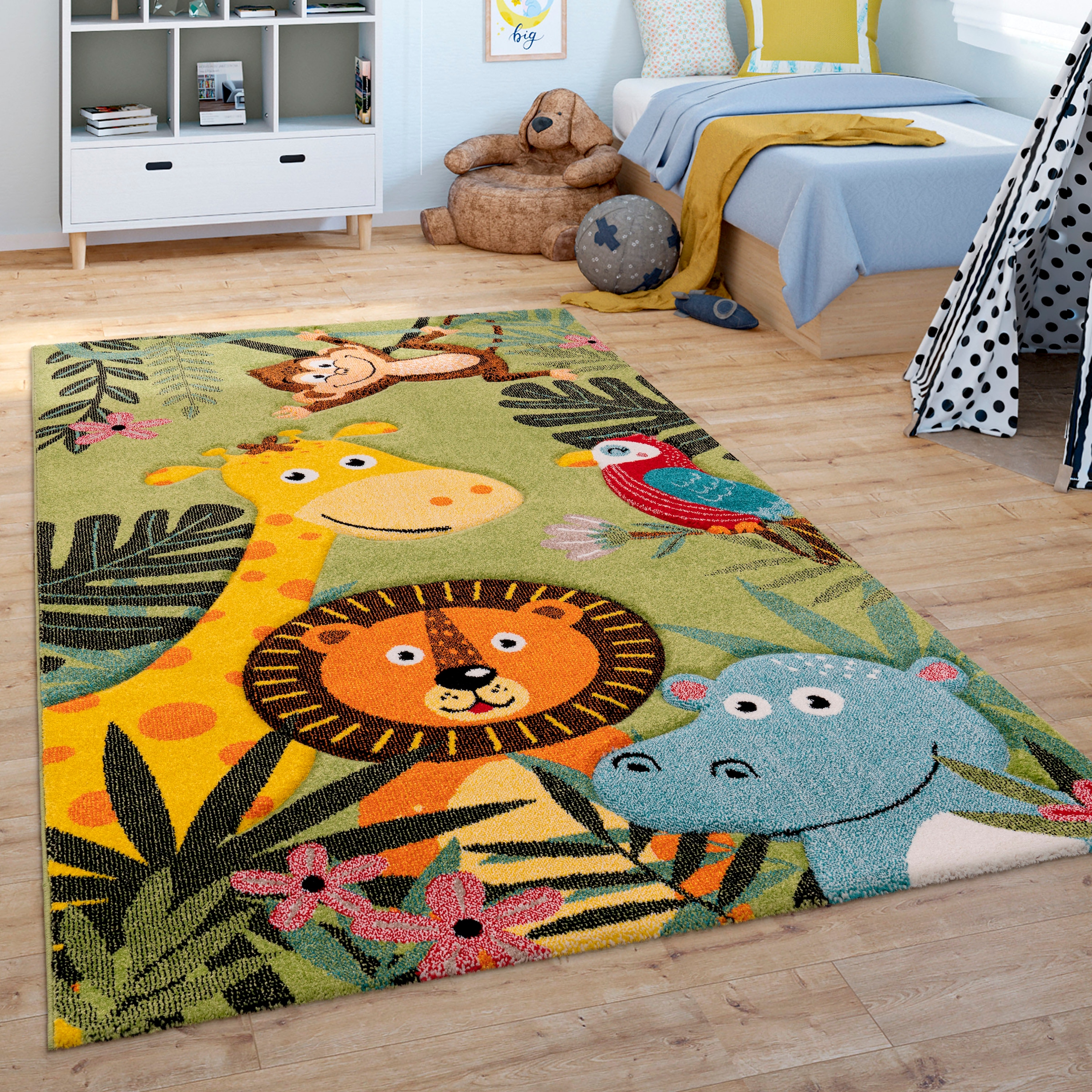 Paco Home Kinderteppich »Diamond 650«, rechteckig, 16 mm Höhe, Spielteppich, 3D-Design, niedliches buntes Tier Motiv, Kinderzimmer