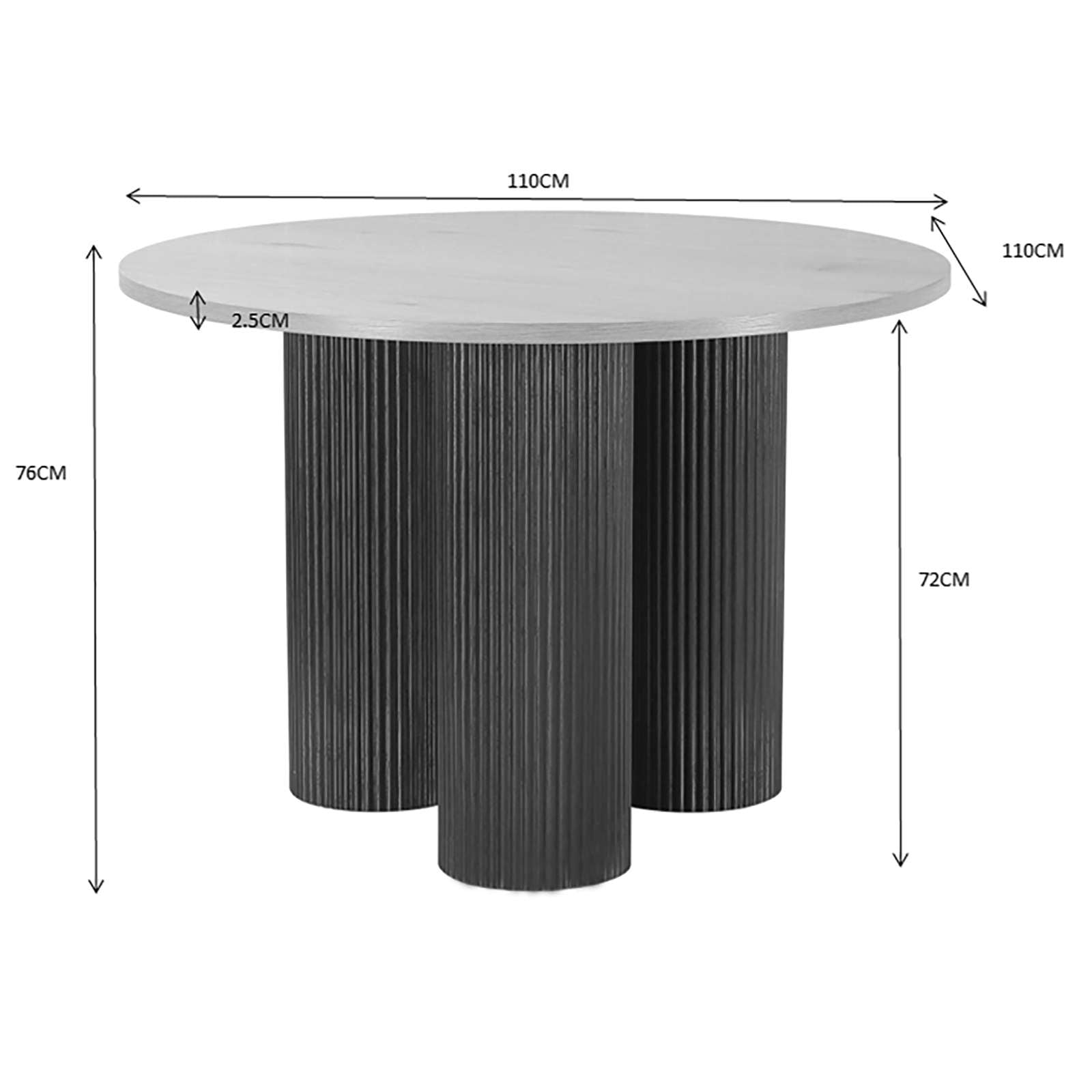 GOODproduct Esstisch »Mandan« rund, 110x110 cm, 25 cm runde Beine mit Rillenstruktur, Höhe 76 cm