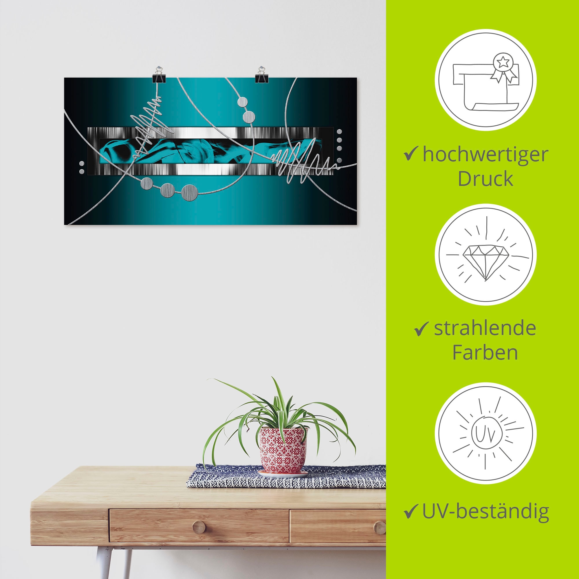 Artland Wandbild »Silber abstrakt auf petrol« Gegenstandslos 1 Stk. tlg. als Alubild, Leinwandbild, Poster in verschied. Grössen